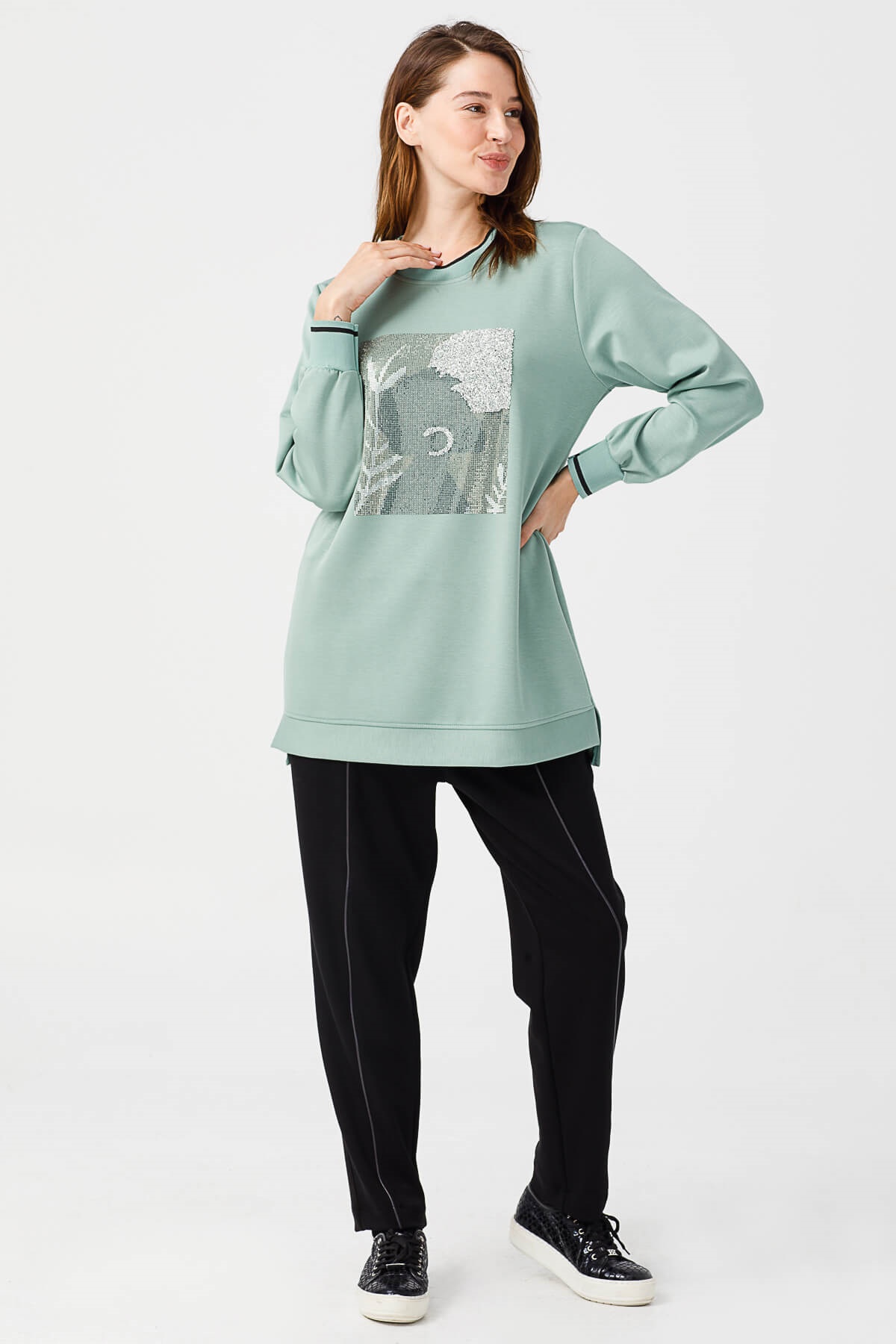 Modailgi  Taş Detaylı Salaş Tunik mint