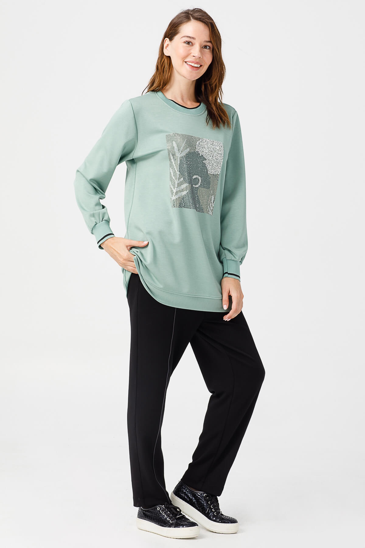 Modailgi  Taş Detaylı Salaş Tunik mint