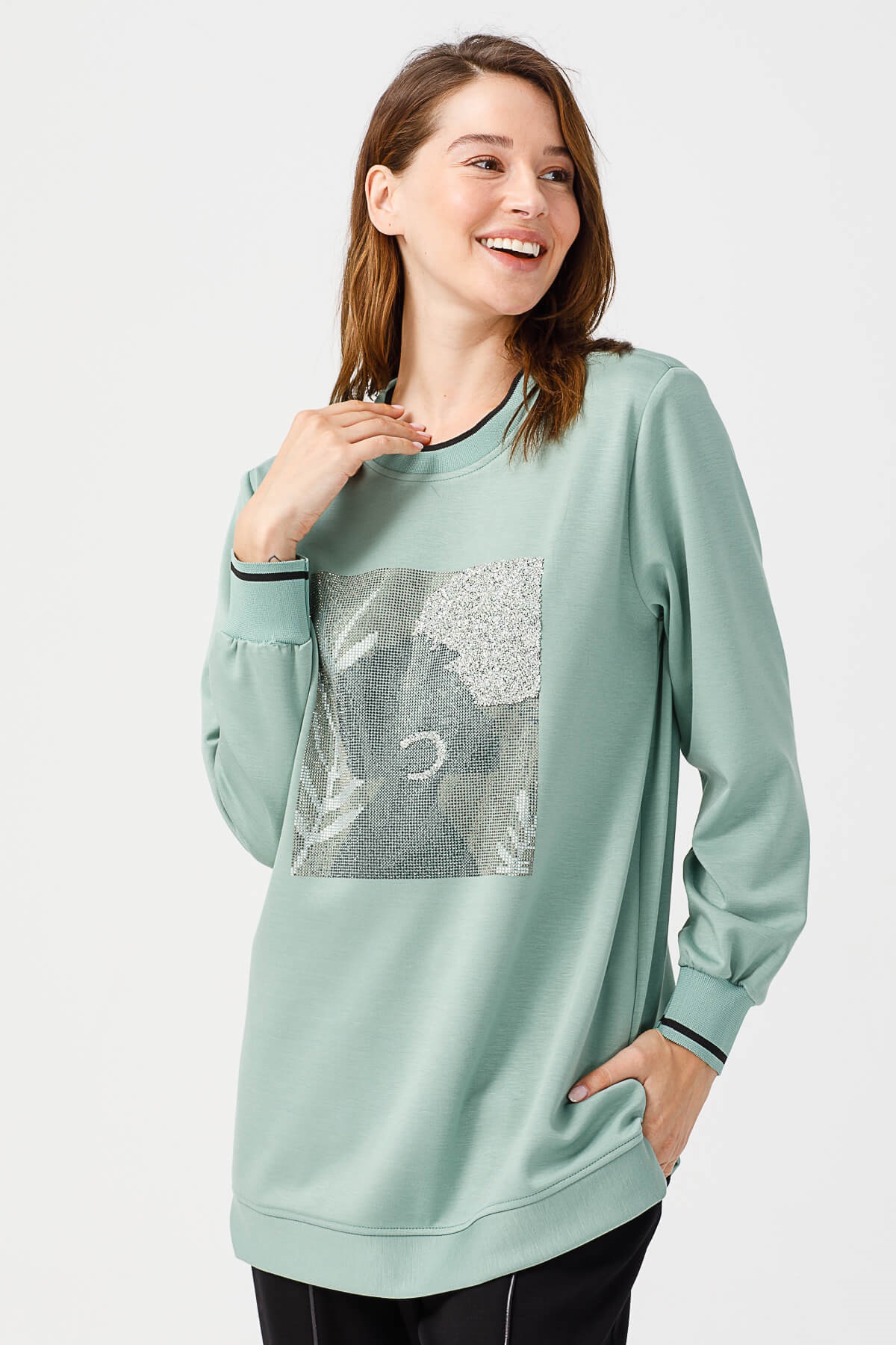 Modailgi  Taş Detaylı Salaş Tunik mint