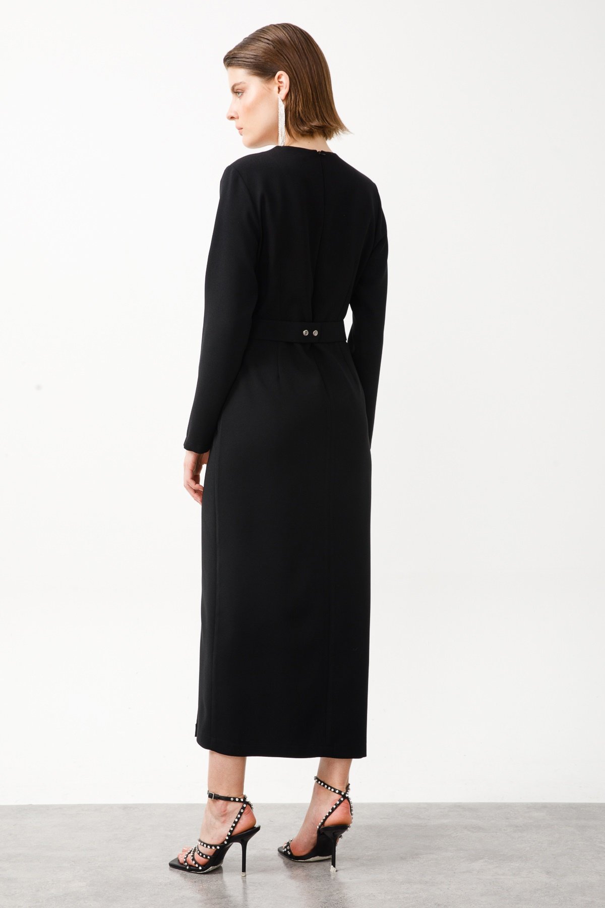 Modailgi  Taş Detaylı Uzun Elbise Siyah