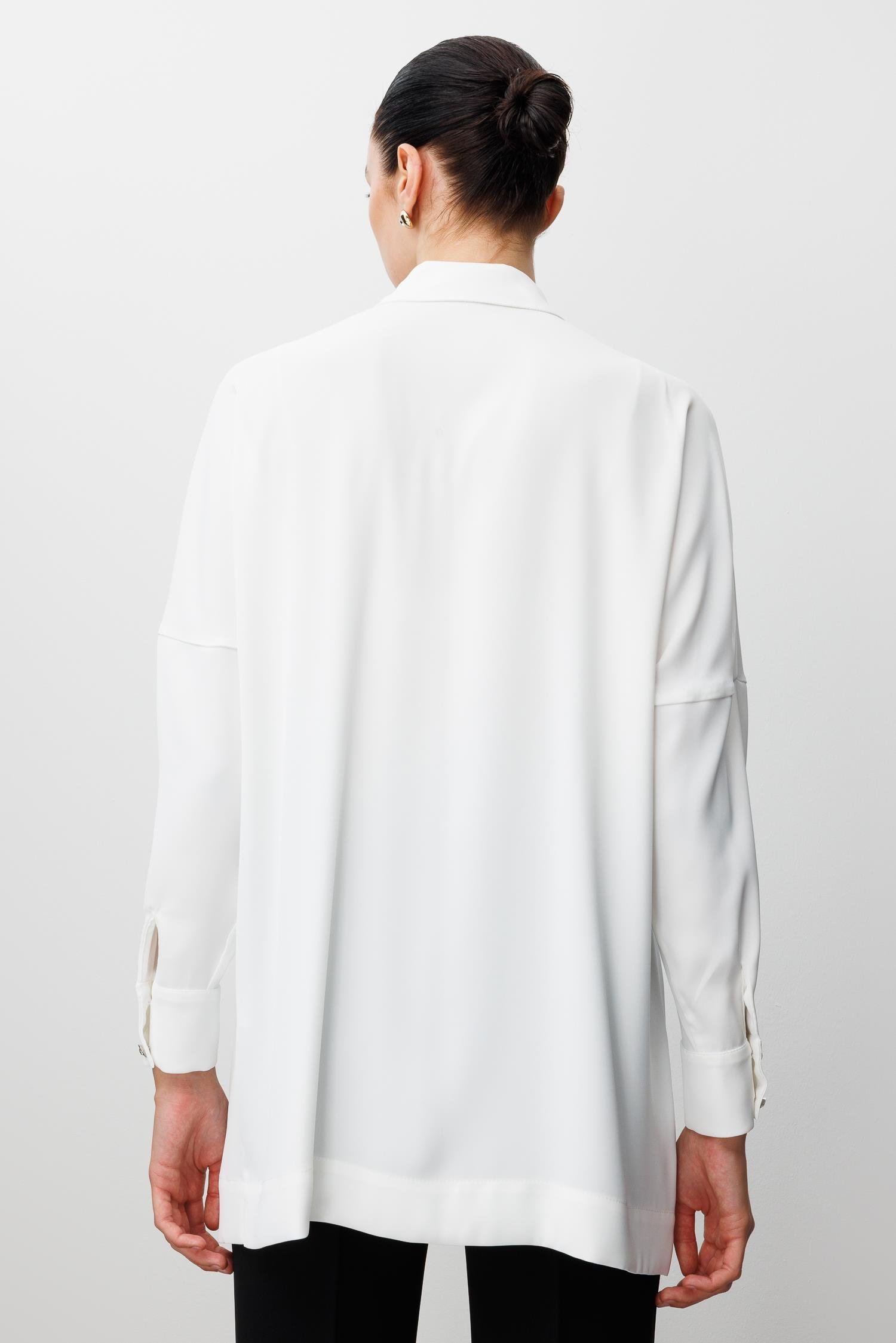 Modailgi  Taş Dizgi Detaylı Gizli Pat Oversize Gömlek Ekru