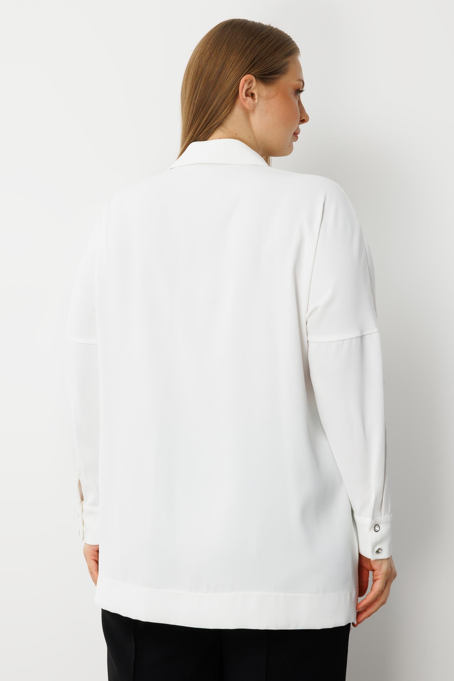 Modailgi  Taş Dizgi Detaylı Gizli Pat Oversize Gömlek Ekru