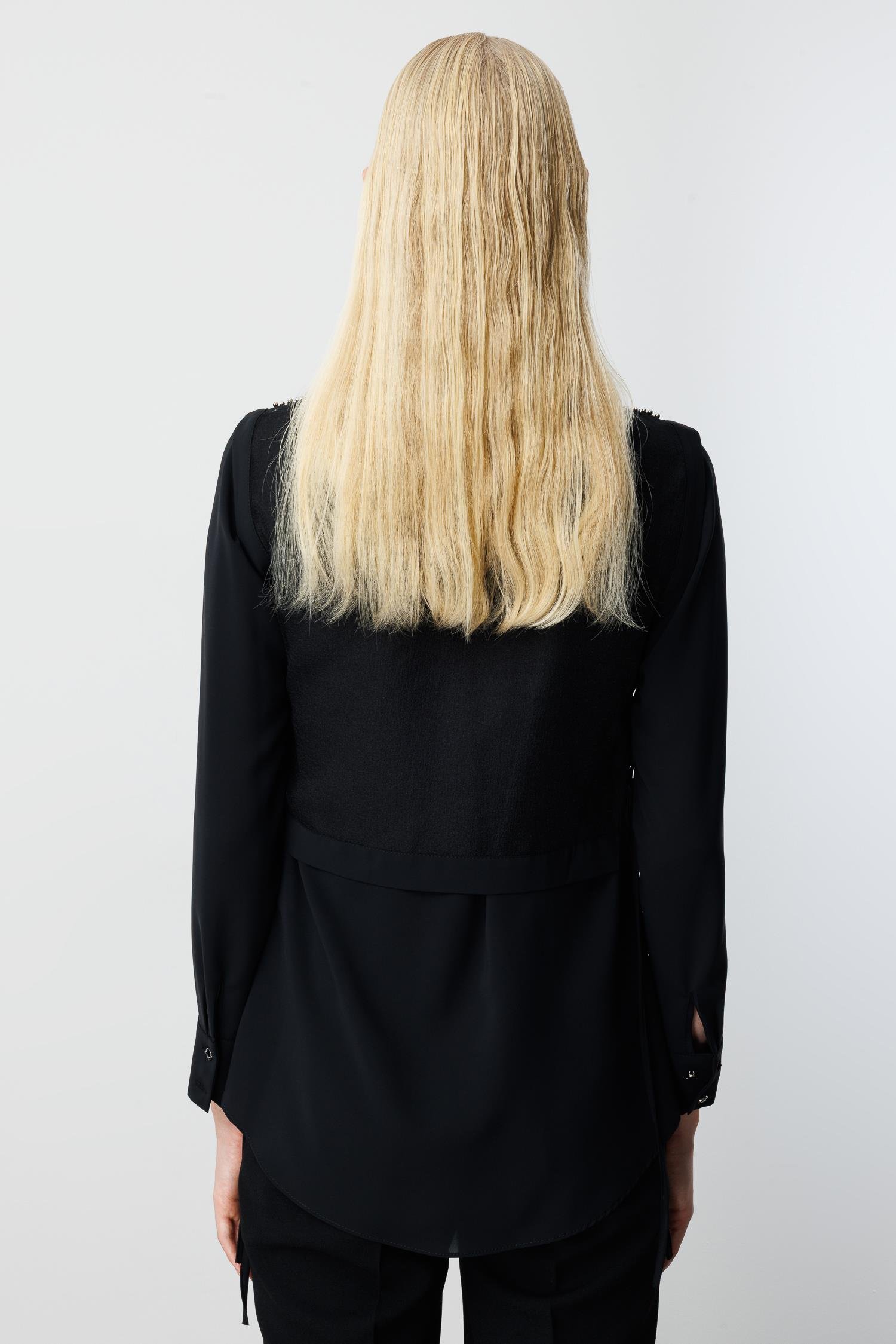 Modailgi  Taş İşlemeli Organze Süveter Gömlek Takım Siyah/Siyah