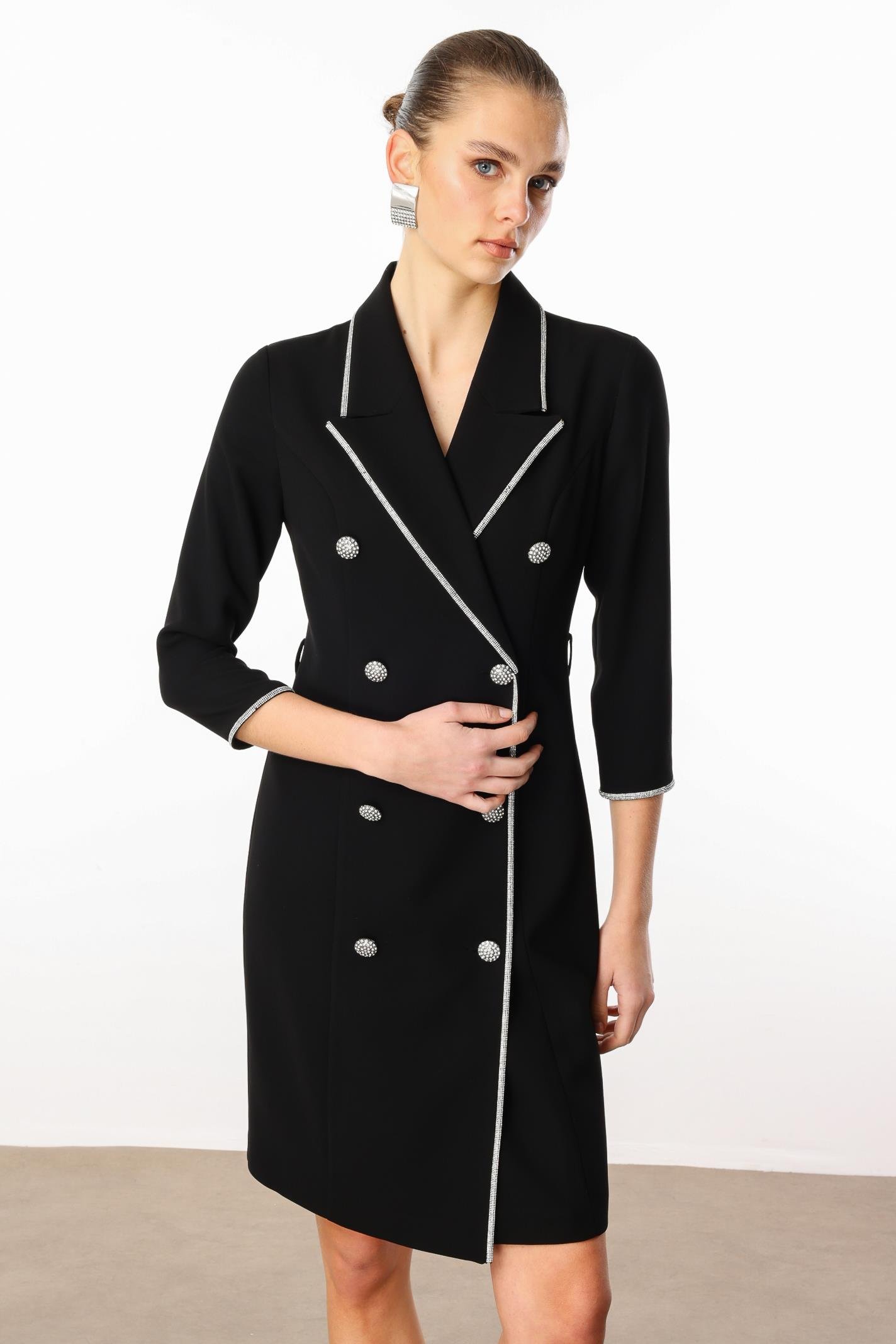 Modailgi  Taş Şeritli Kruvaze Elbise Siyah