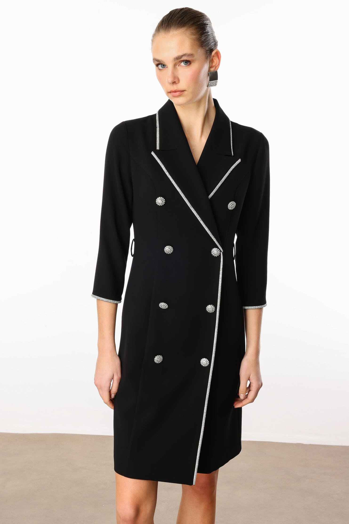 Modailgi  Taş Şeritli Kruvaze Elbise Siyah