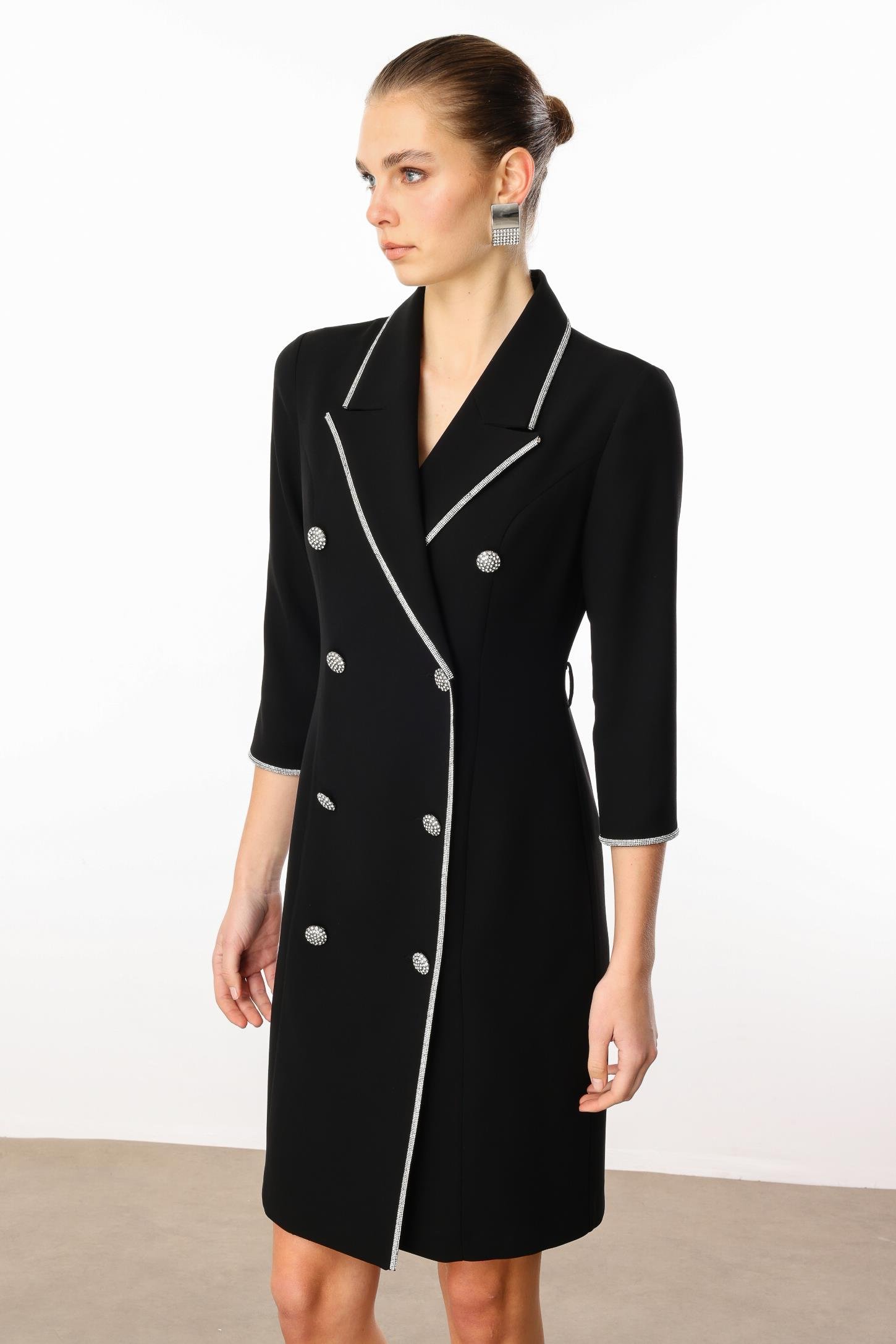 Modailgi  Taş Şeritli Kruvaze Elbise Siyah