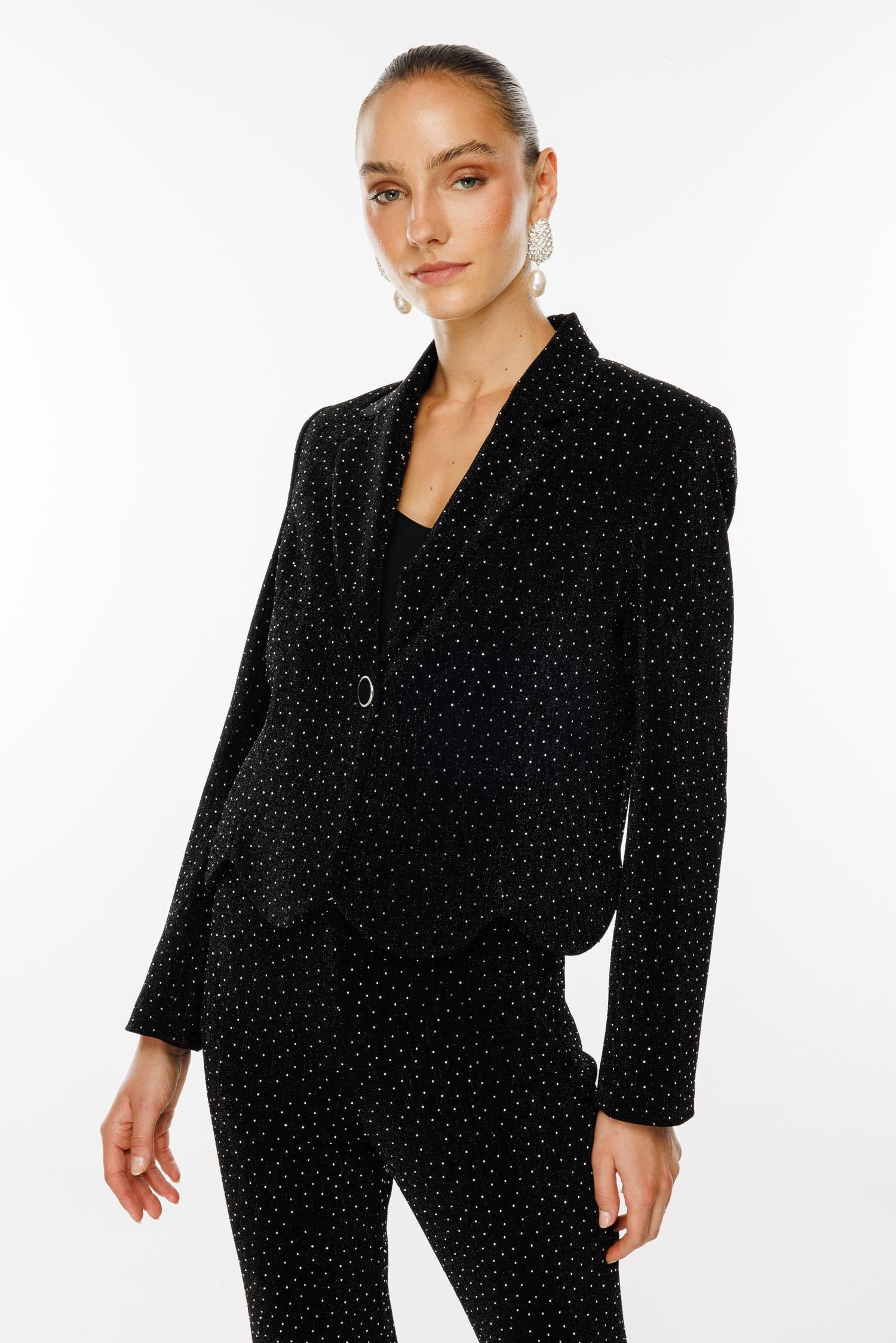 Modailgi  Taşlı Örme Crop Ceket Siyah