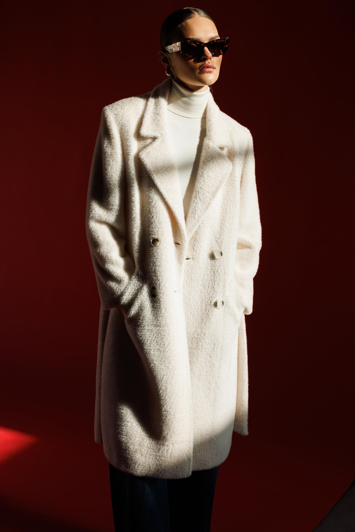 Modailgi  Tay Kumaş Kruvaze Kaban Kemik