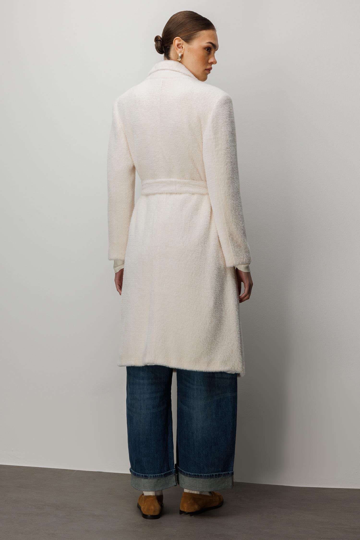 Modailgi  Tay Kumaş Kruvaze Kaban Kemik