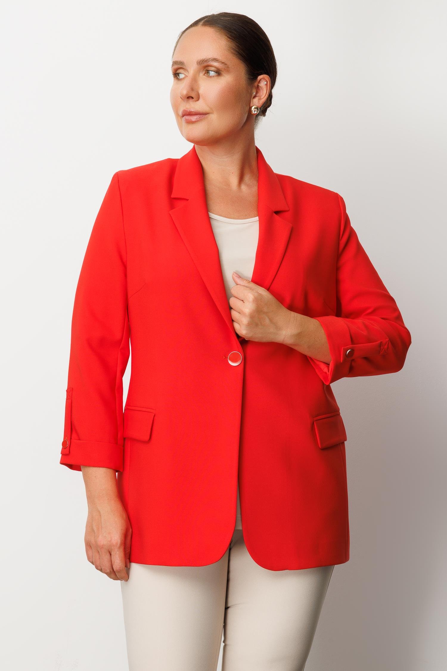 Modailgi  Tek Düğme Cep Kapaklı Ceket Kırmızı