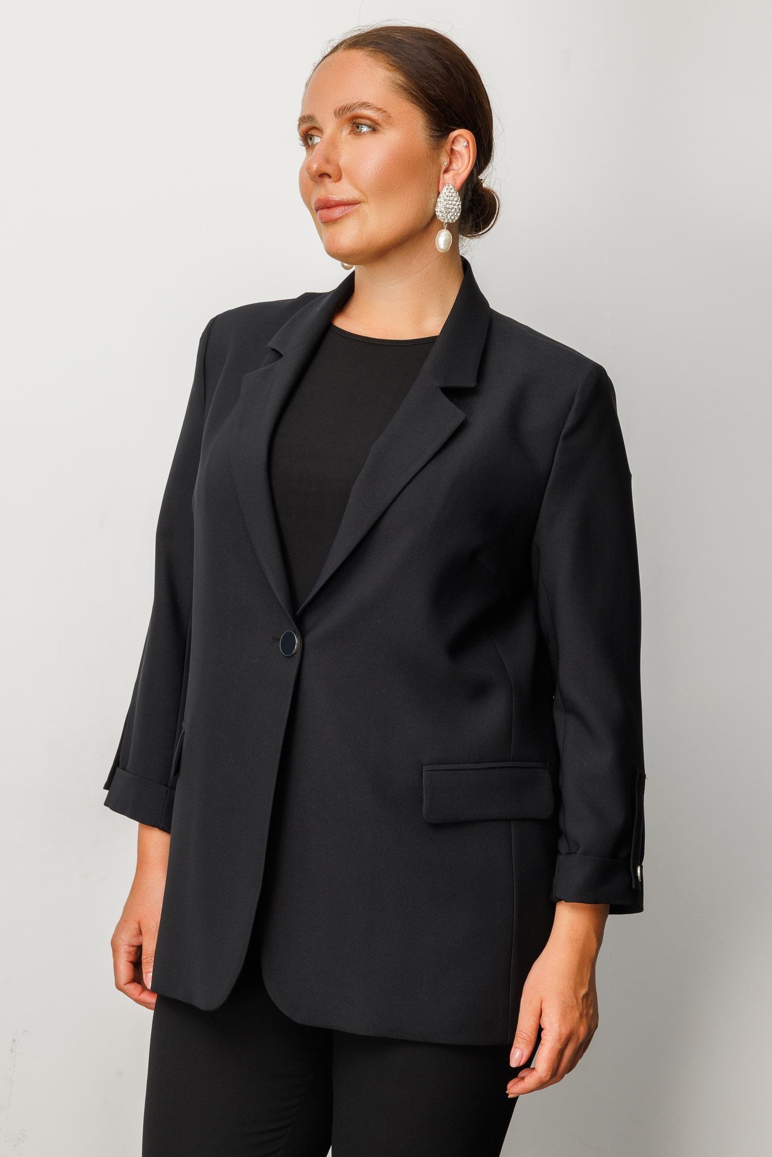 Modailgi  Tek Düğme Cep Kapaklı Ceket Siyah