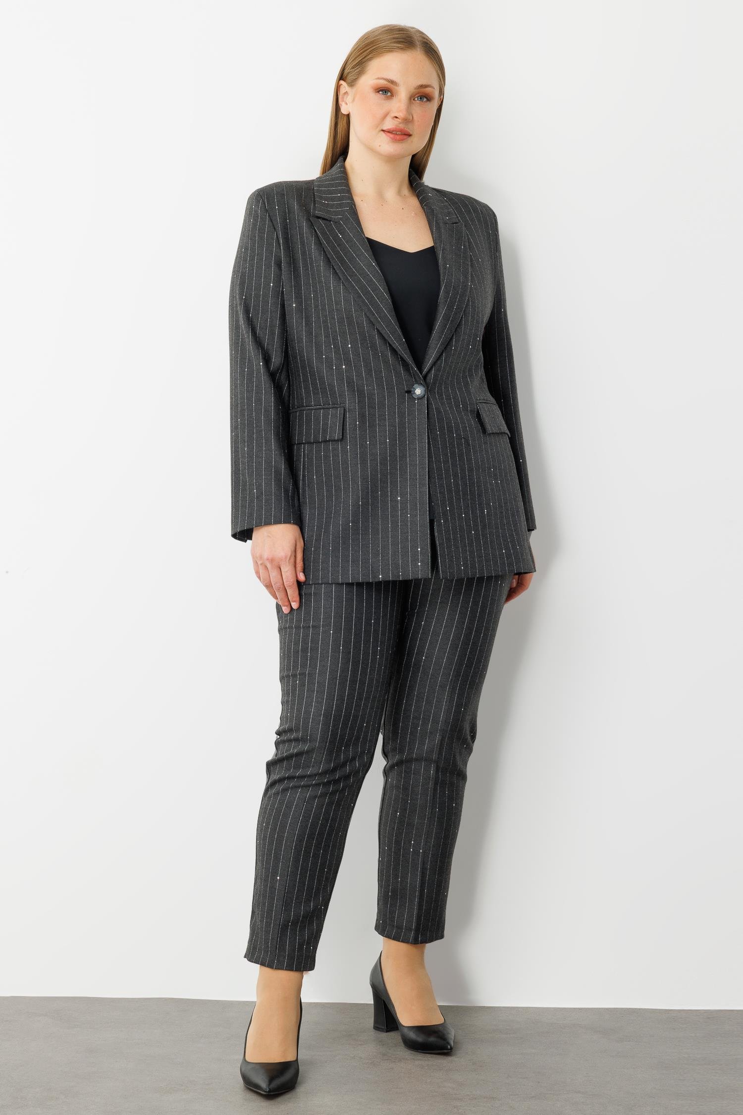 Modailgi  Tek Düğme Kapamalı Astarlı Kolları Tek Düğme Detaylı Ceket - 30034 Gri