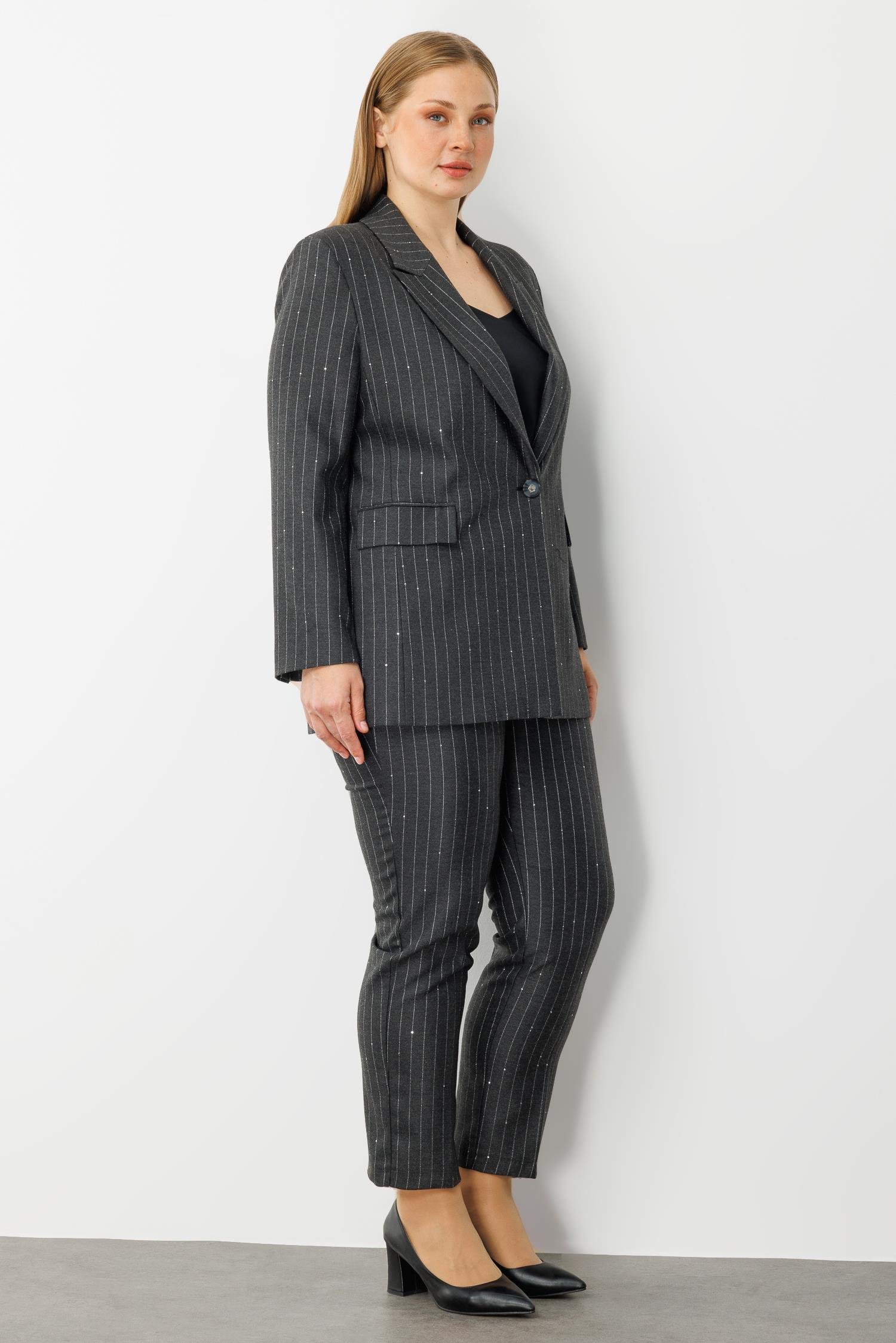 Modailgi  Tek Düğme Kapamalı Astarlı Kolları Tek Düğme Detaylı Ceket - 30034 Gri