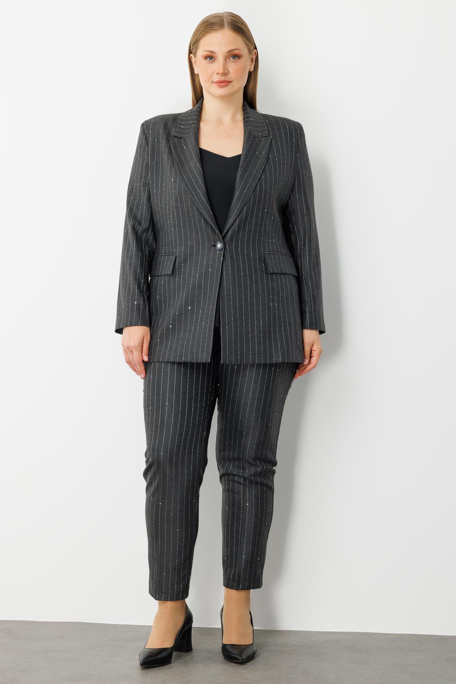 Modailgi  Tek Düğme Kapamalı Astarlı Kolları Tek Düğme Detaylı Ceket - 30034 Gri