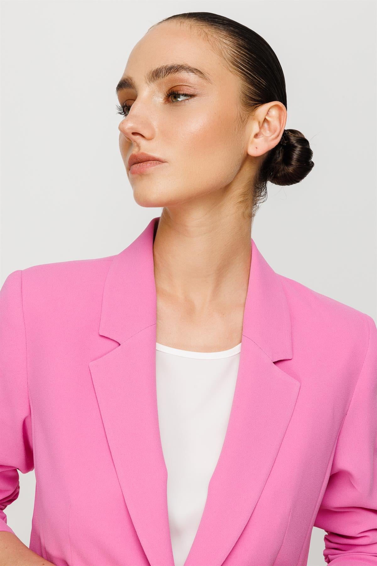 Modailgi  Tek Düğme Kolu Pileli Ceket Pembe
