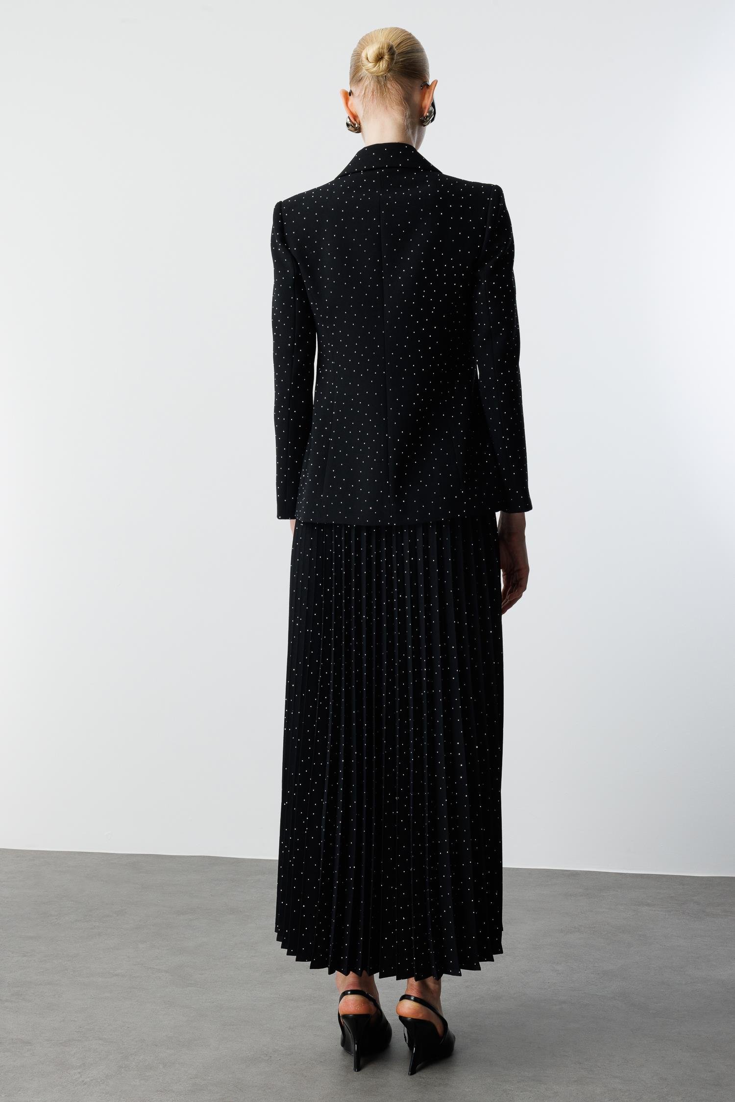 Modailgi  Tek Düğmeli Taşlı Ceket Siyah