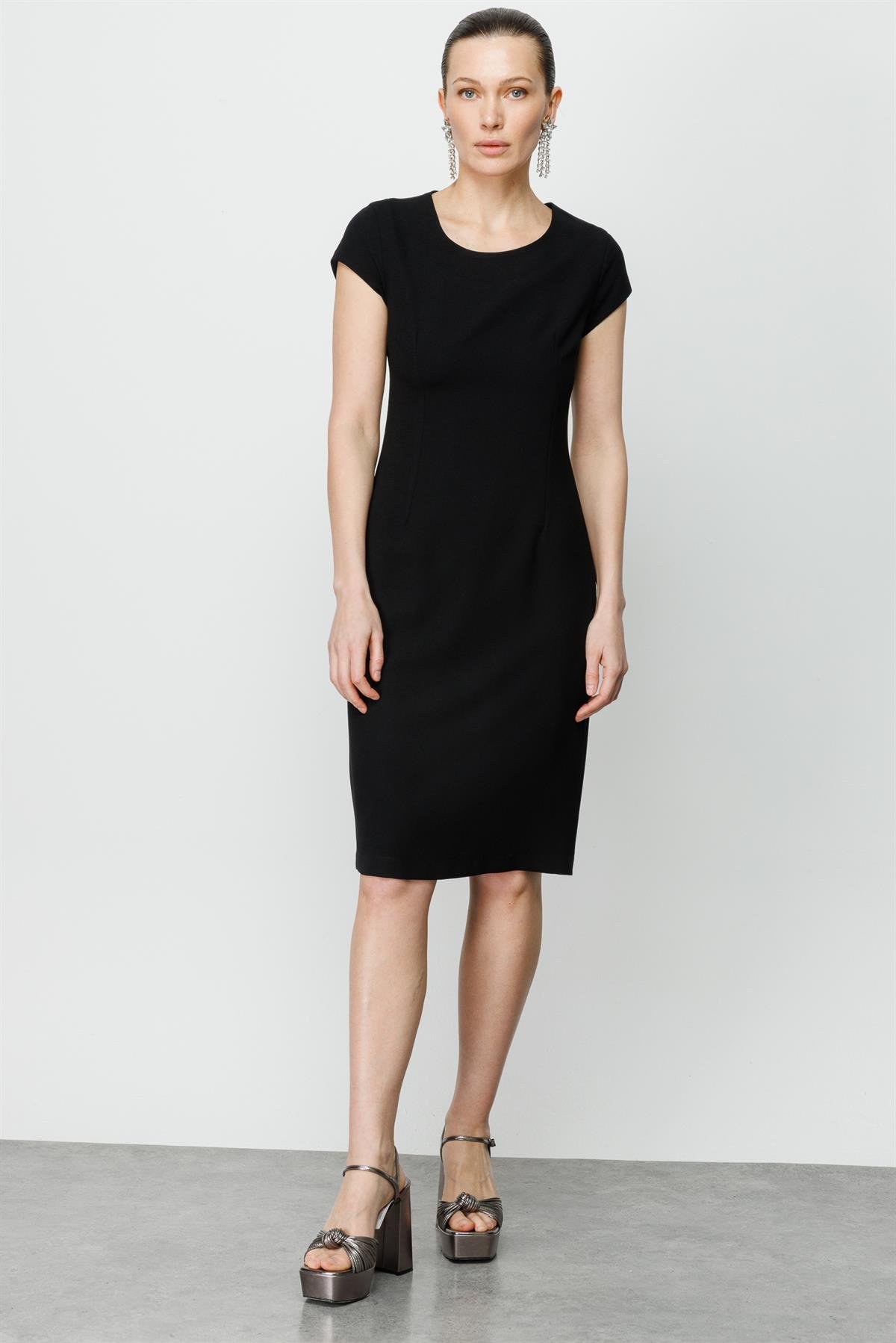Modailgi  Tırnak Kol Klasik Elbise Siyah