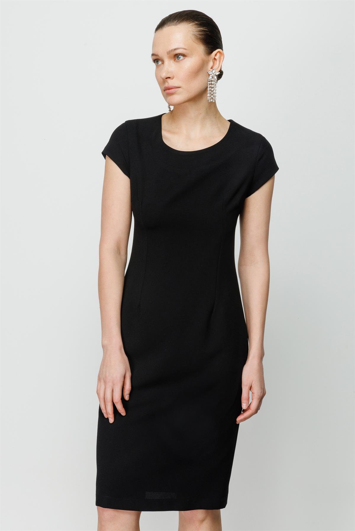 Modailgi  Tırnak Kol Klasik Elbise Siyah