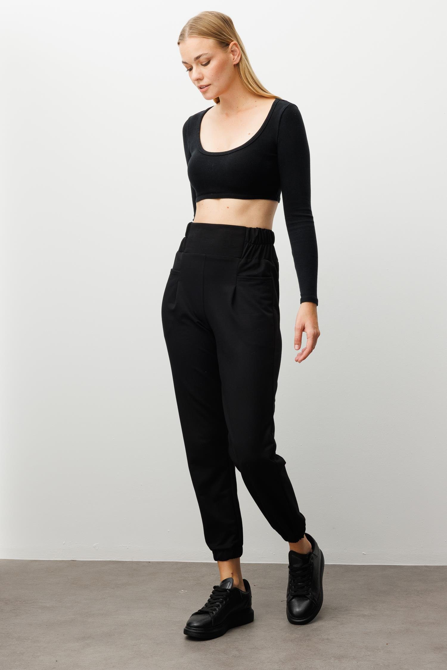 Modailgi  Torba Cep Şalvar Pantolon Siyah