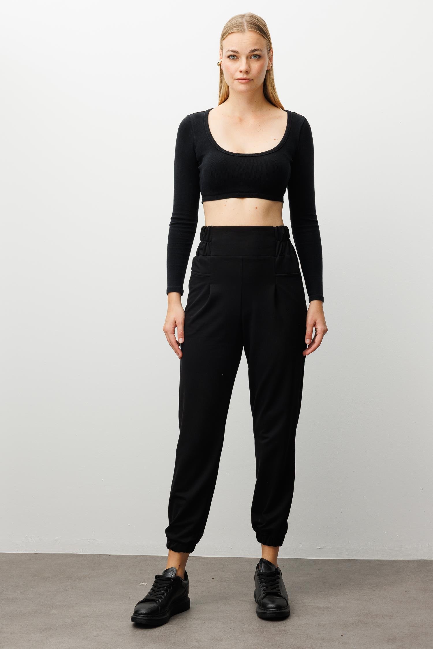 Modailgi  Torba Cep Şalvar Pantolon Siyah