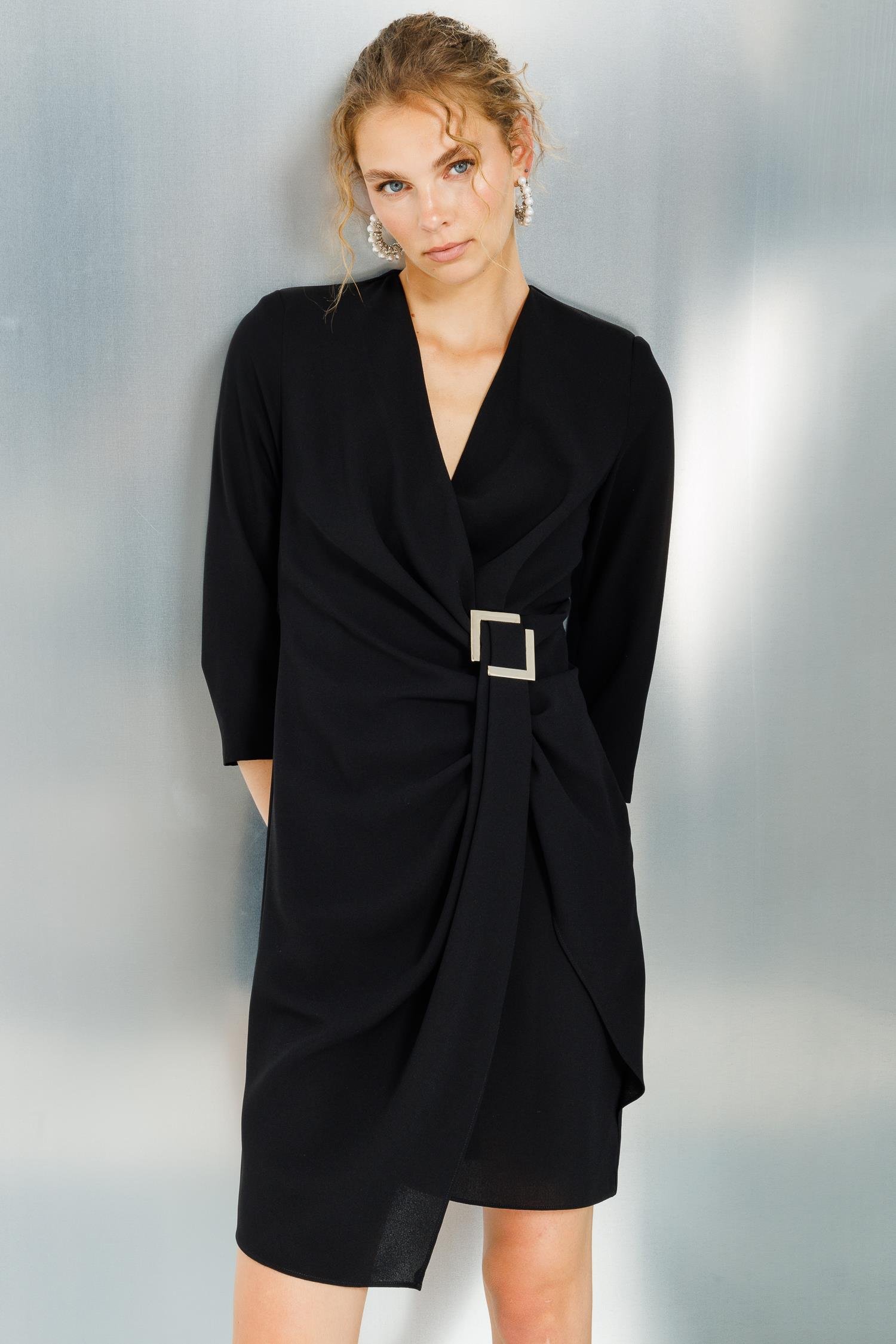 Modailgi  Truvakar Kol Tokalı Kruvaze Elbise Siyah