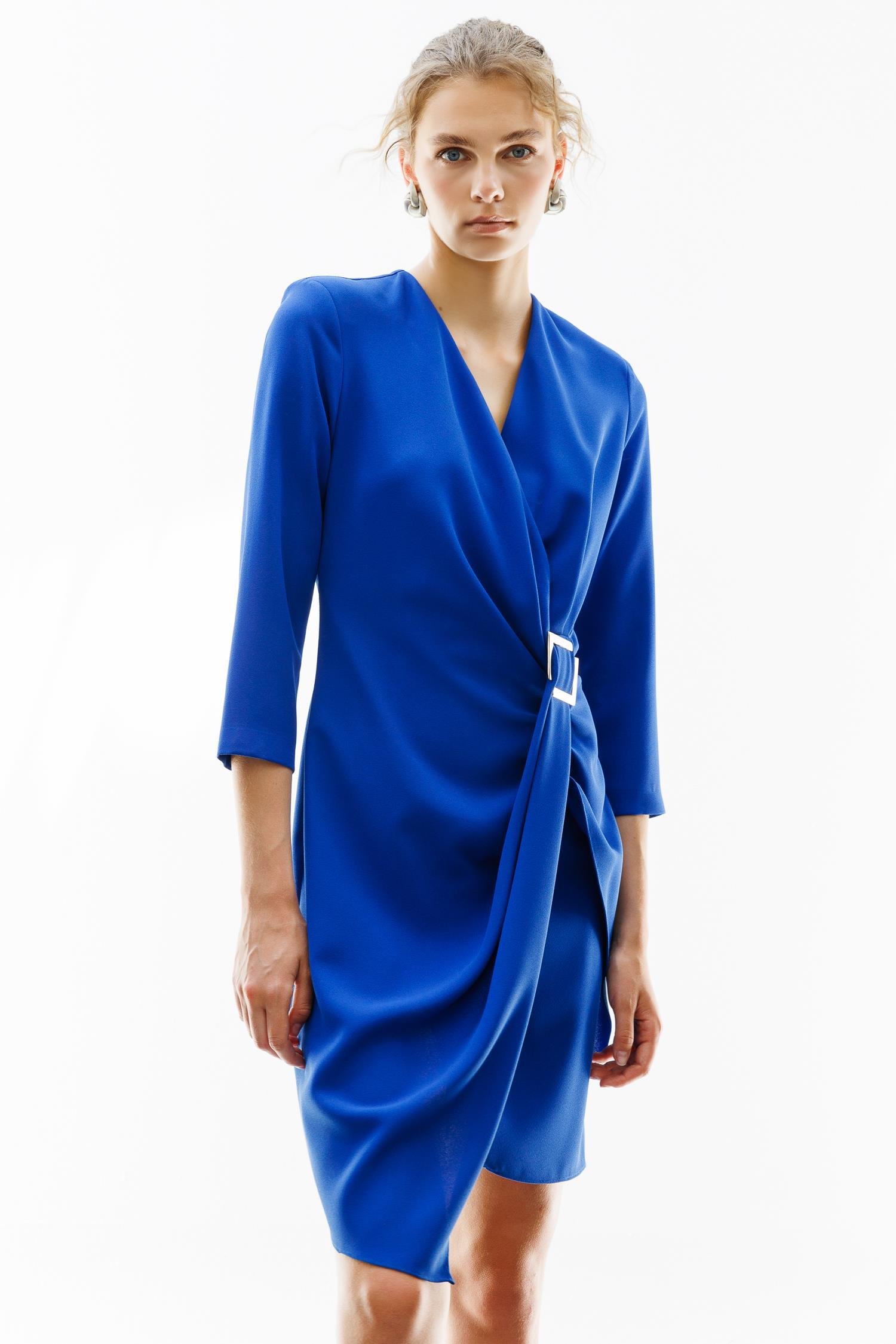 Modailgi  Truvakar Kol Tokalı Kruvaze Elbise Saks