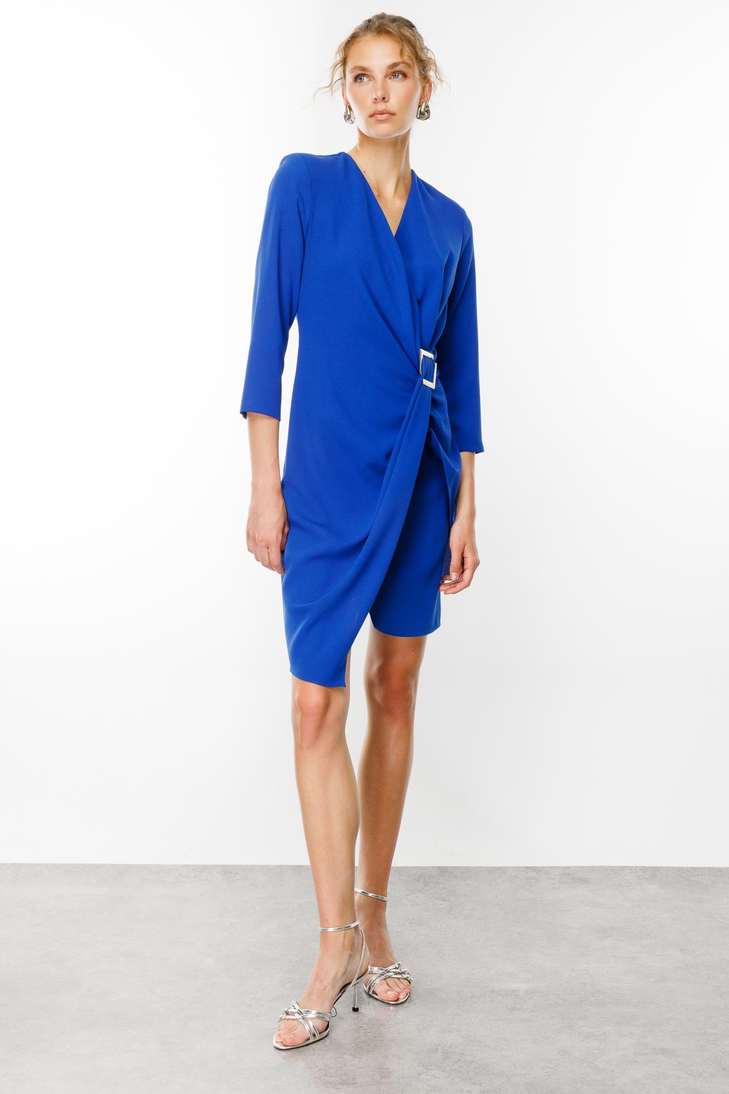 Modailgi  Truvakar Kol Tokalı Kruvaze Elbise Saks