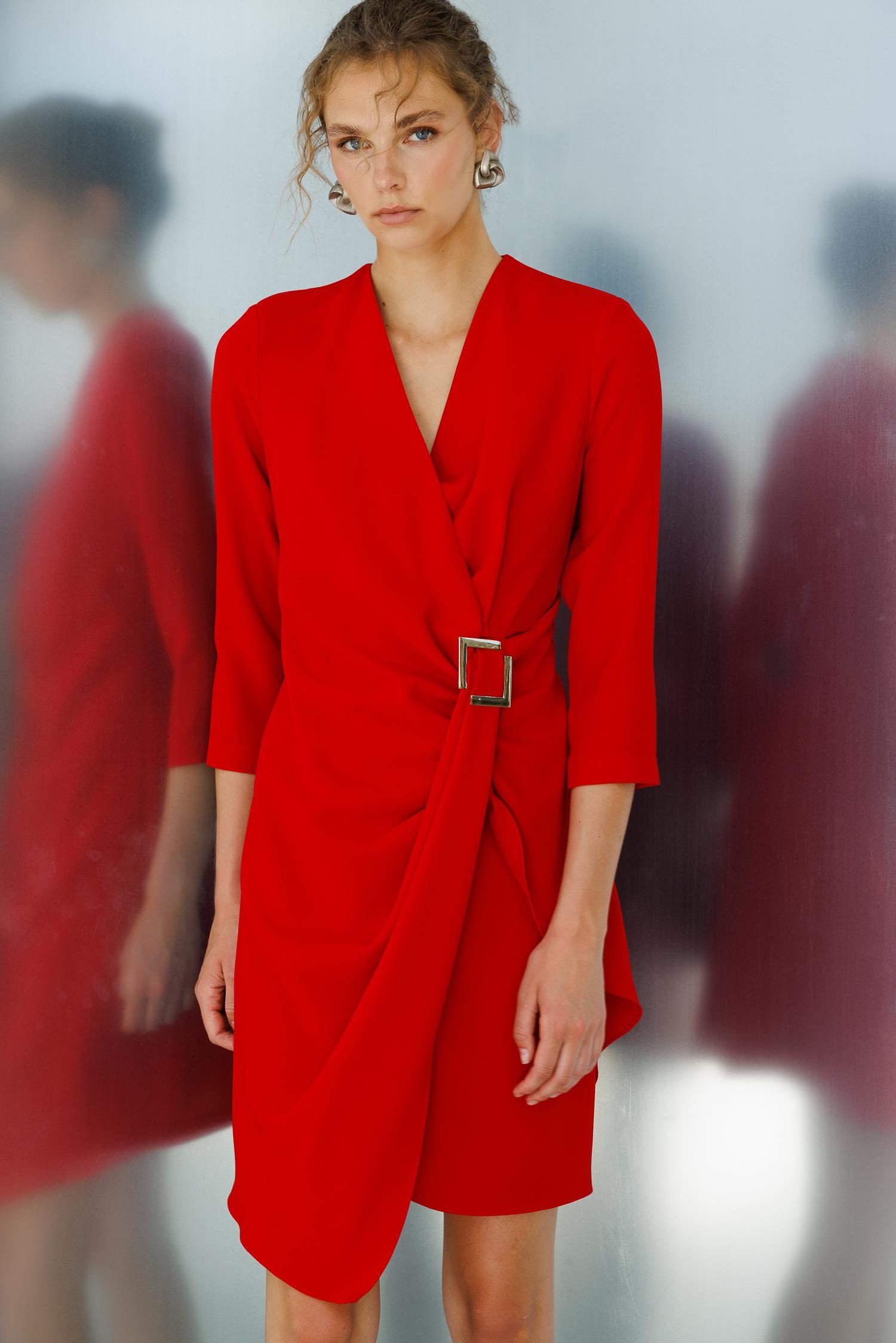 Modailgi  Truvakar Kol Tokalı Kruvaze Elbise Kırmızı