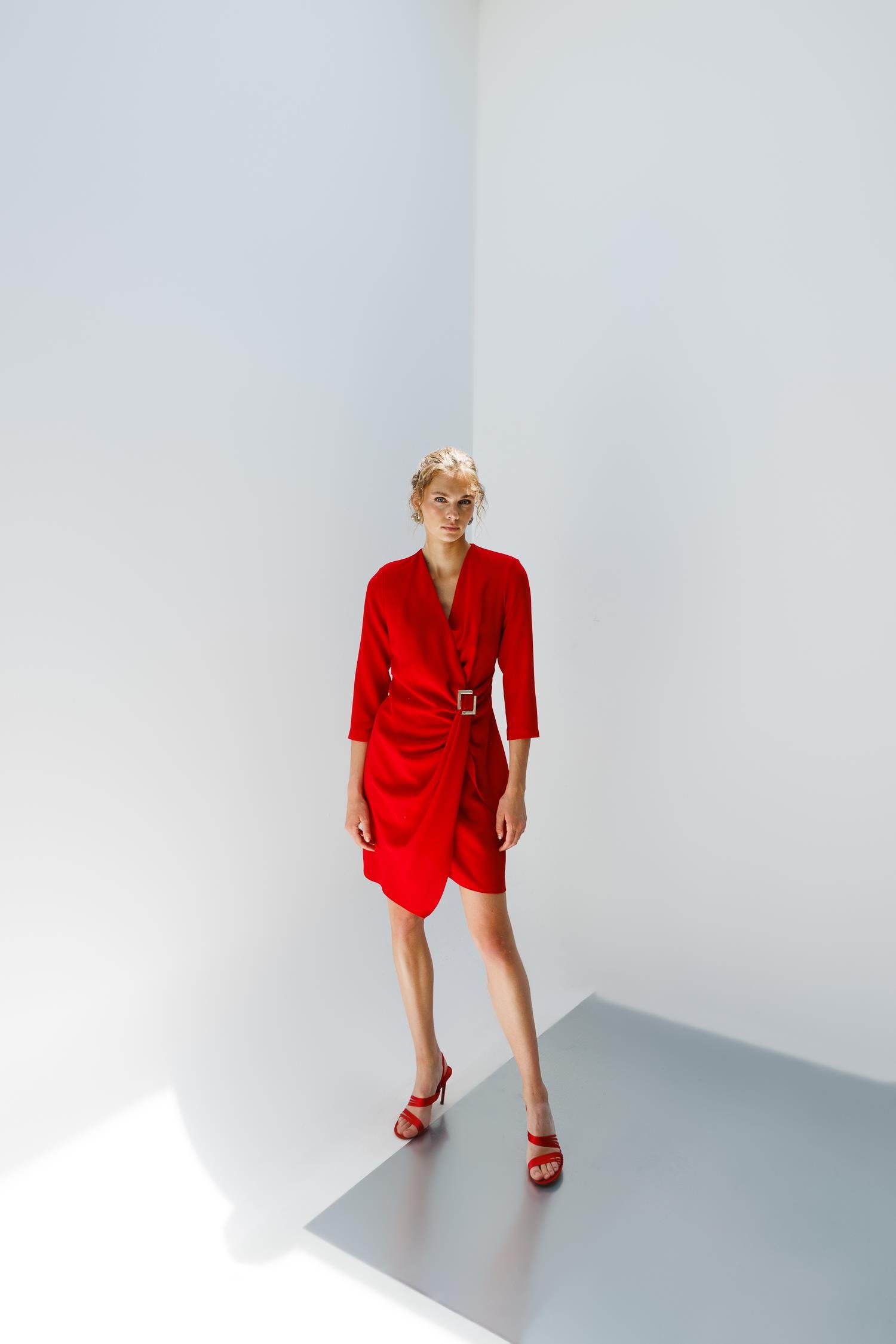 Modailgi  Truvakar Kol Tokalı Kruvaze Elbise Kırmızı