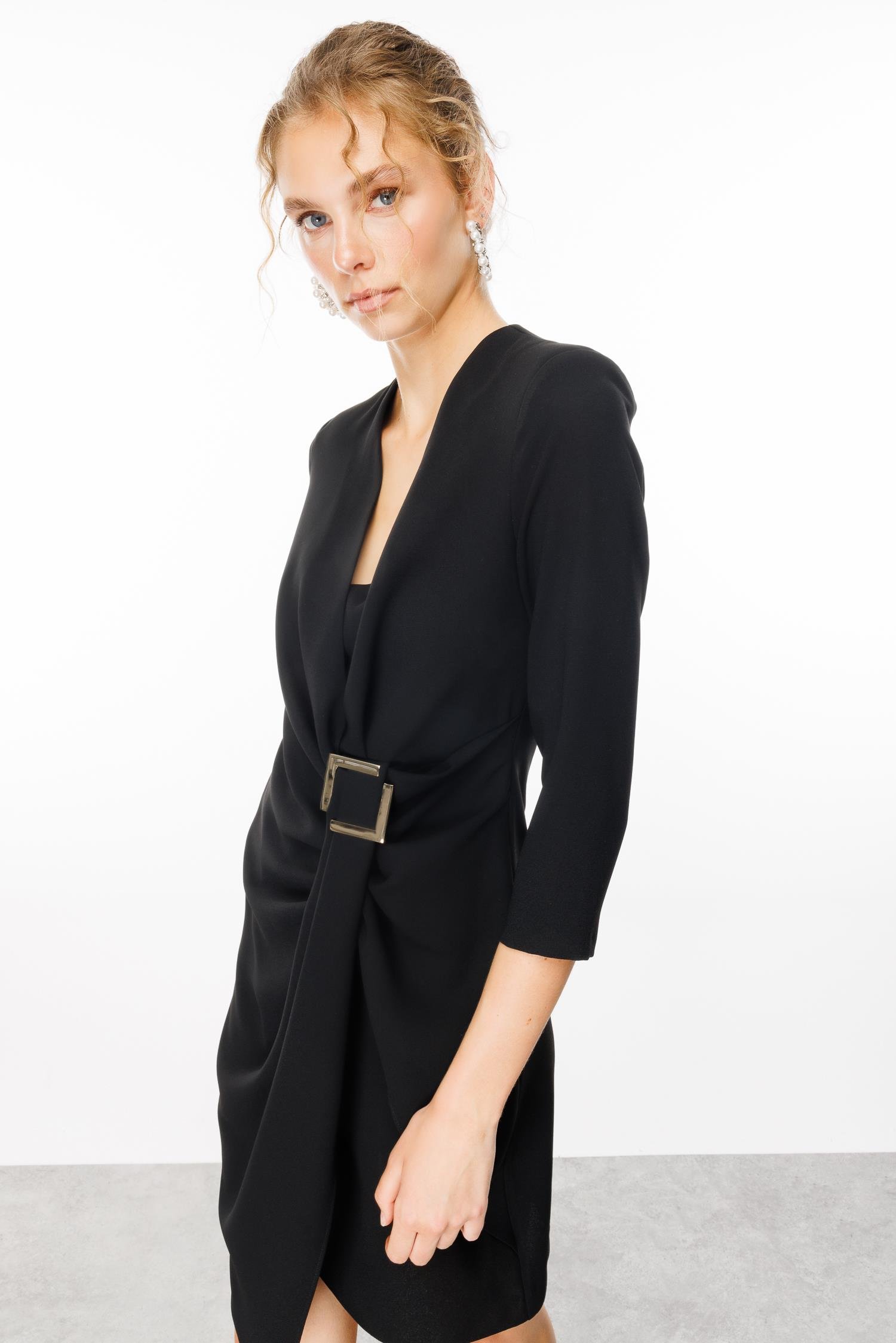 Modailgi  Truvakar Kol Tokalı Kruvaze Elbise Siyah