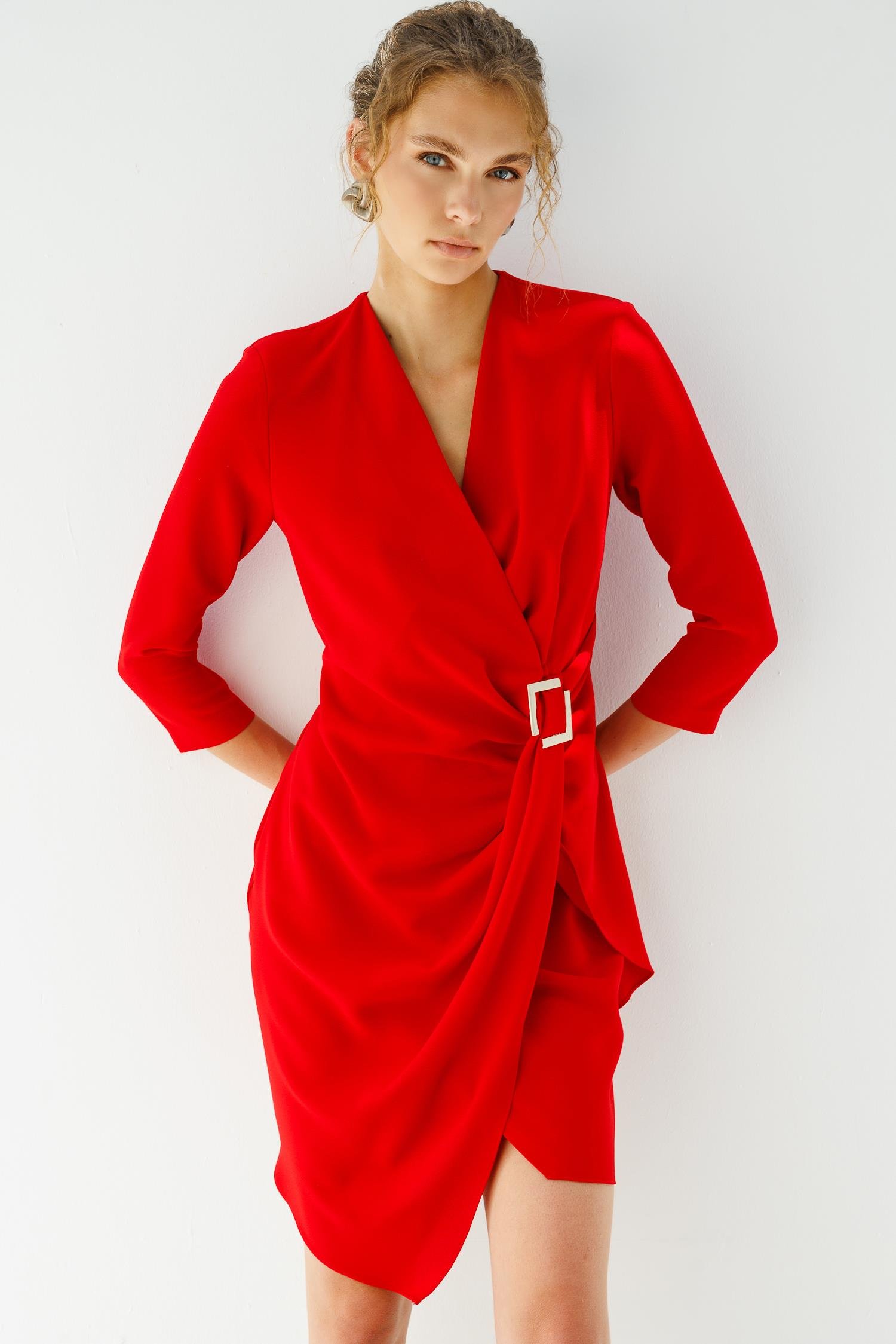 Modailgi  Truvakar Kol Tokalı Kruvaze Elbise Kırmızı