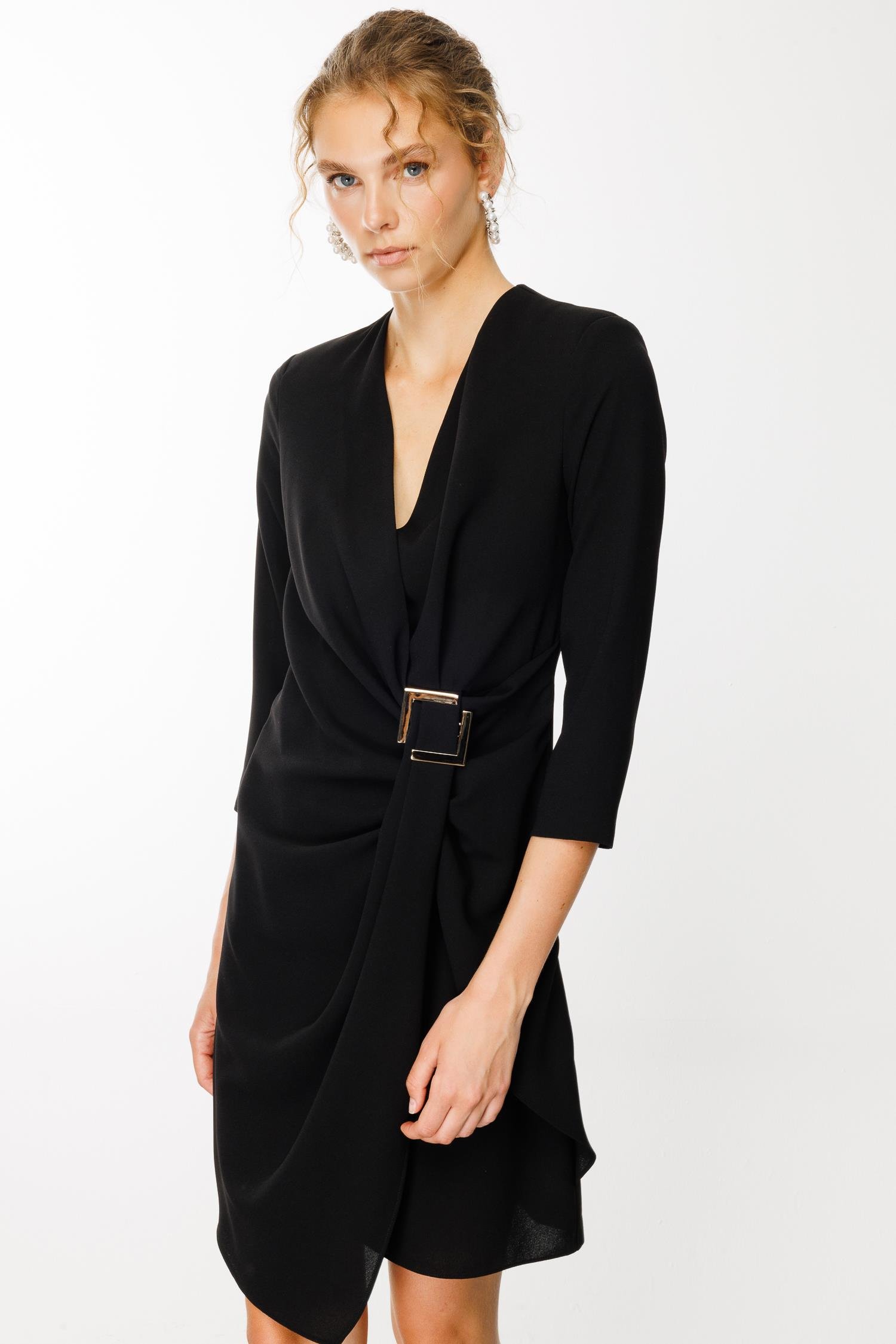 Modailgi  Truvakar Kol Tokalı Kruvaze Elbise Siyah