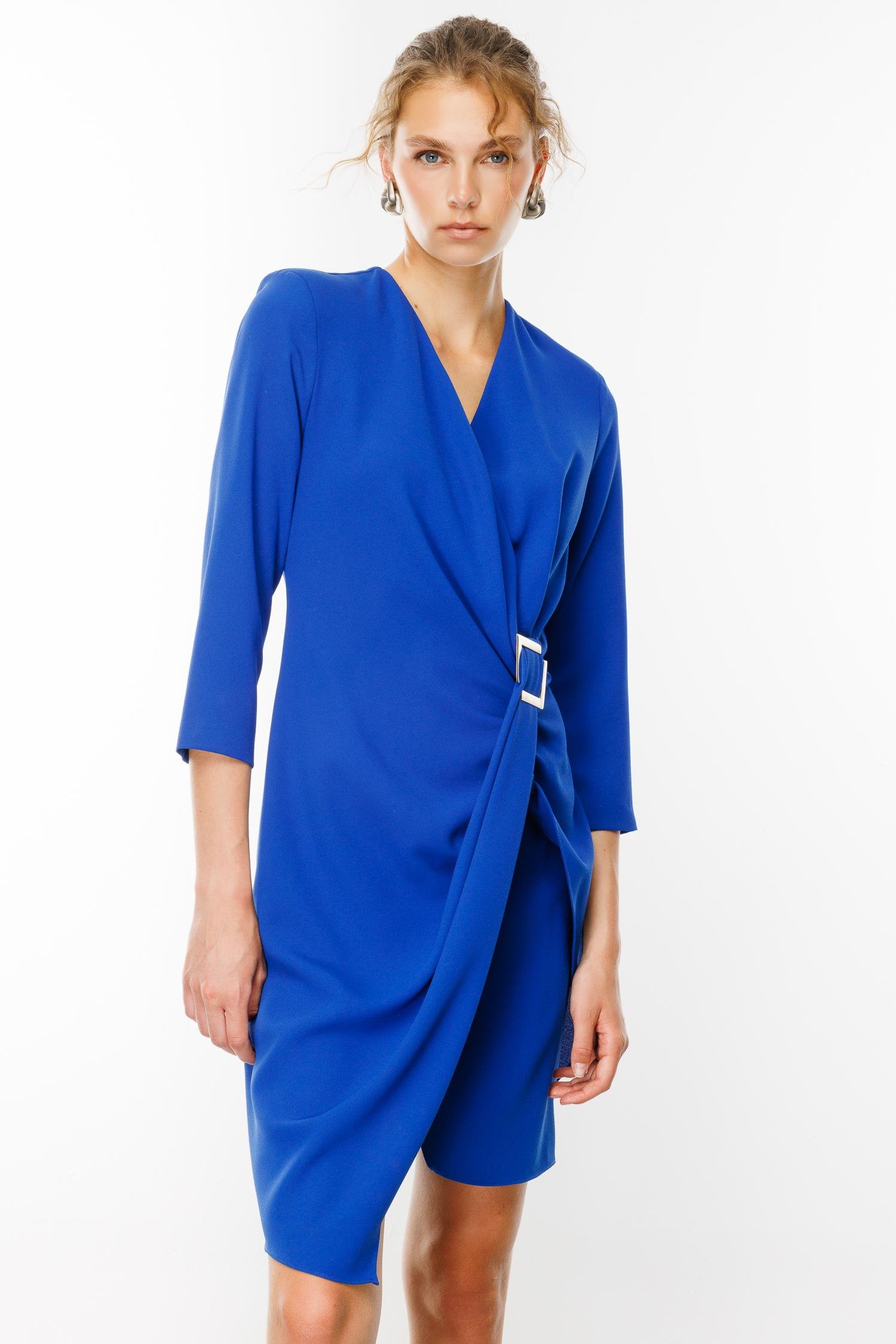 Modailgi  Truvakar Kol Tokalı Kruvaze Elbise Saks