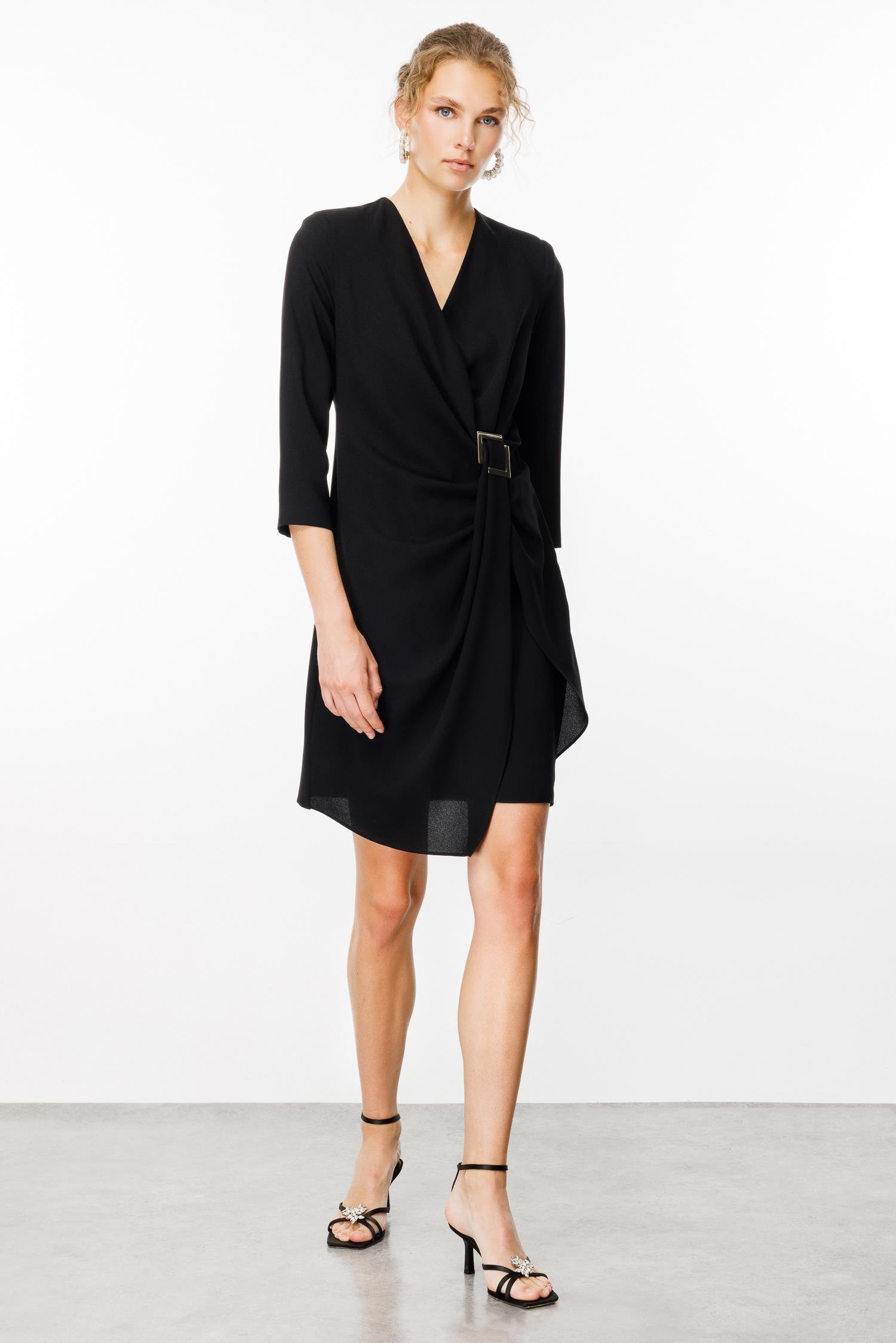 Modailgi  Truvakar Kol Tokalı Kruvaze Elbise Siyah