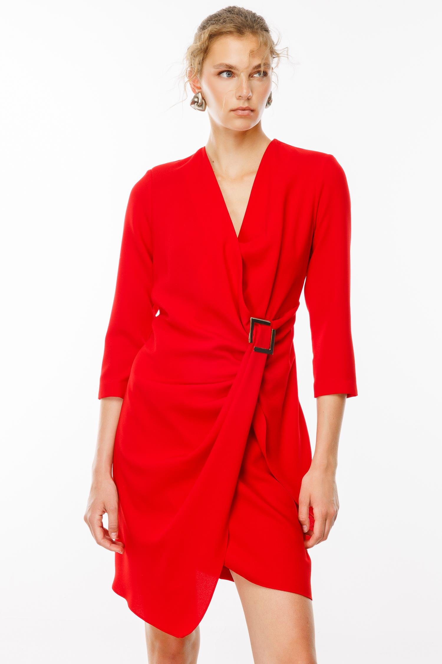 Modailgi  Truvakar Kol Tokalı Kruvaze Elbise Kırmızı