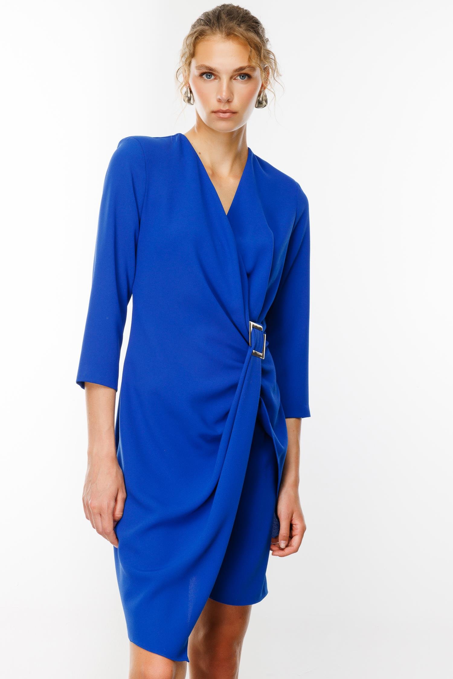 Modailgi  Truvakar Kol Tokalı Kruvaze Elbise Saks