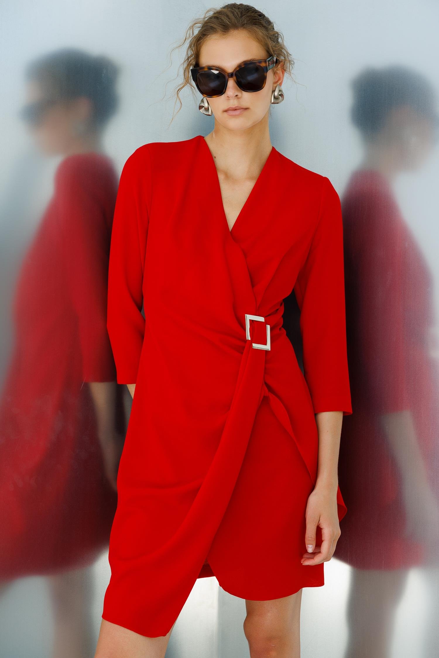 Modailgi  Truvakar Kol Tokalı Kruvaze Elbise Kırmızı