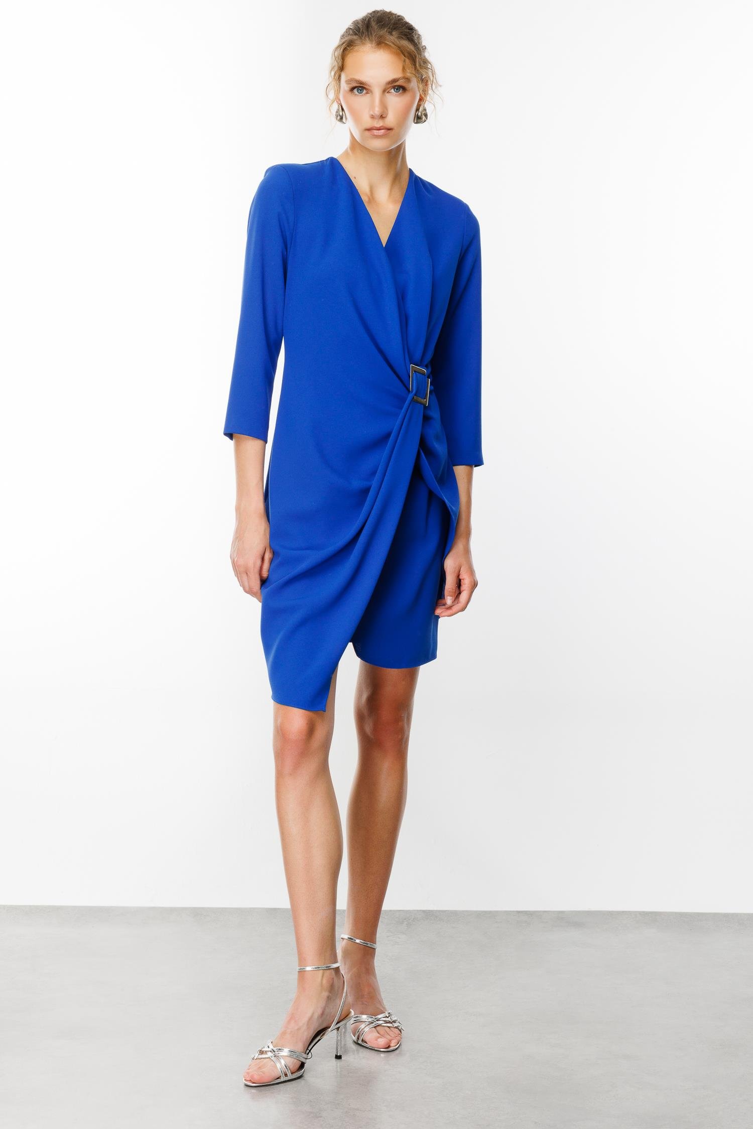 Modailgi  Truvakar Kol Tokalı Kruvaze Elbise Saks