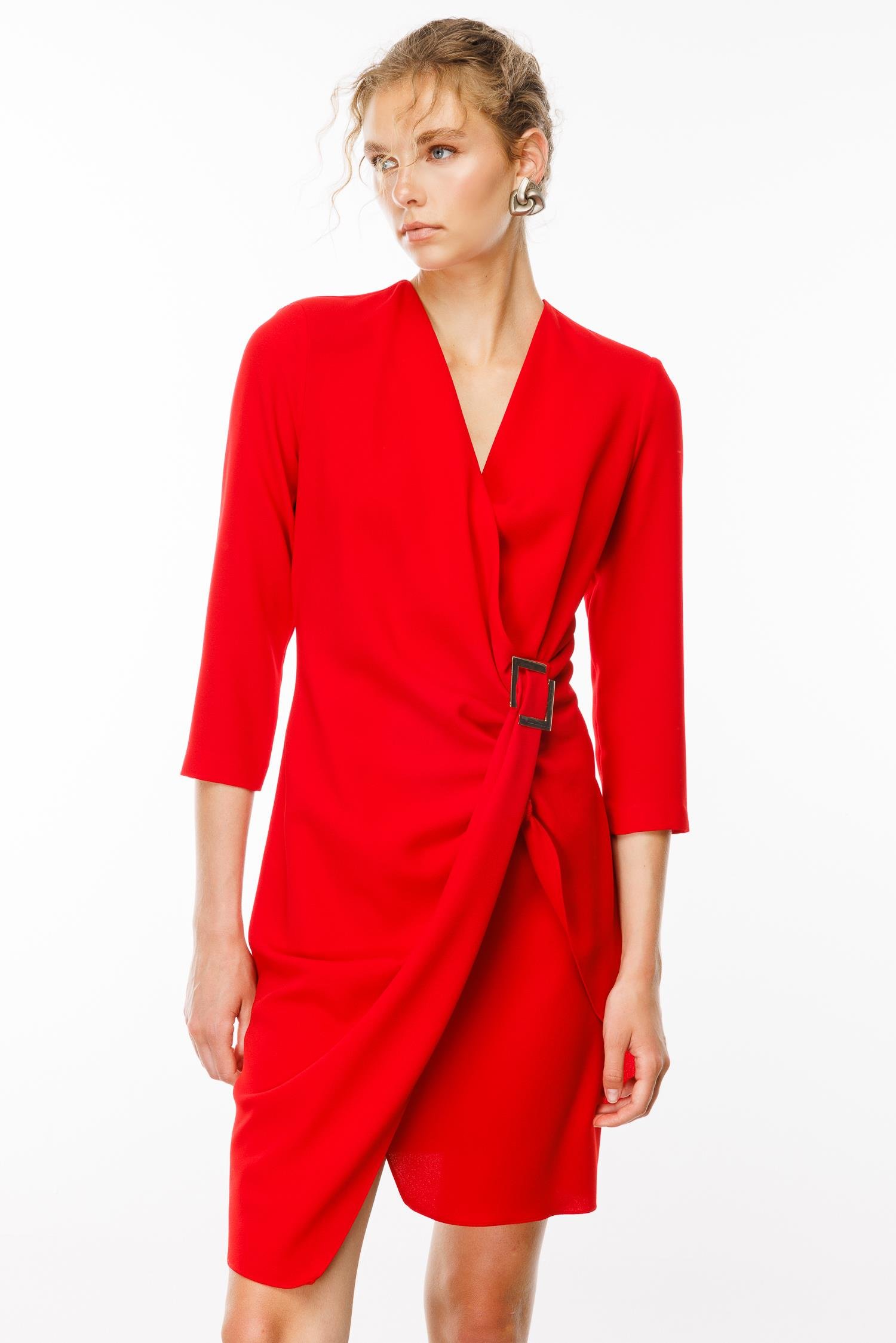 Modailgi  Truvakar Kol Tokalı Kruvaze Elbise Kırmızı