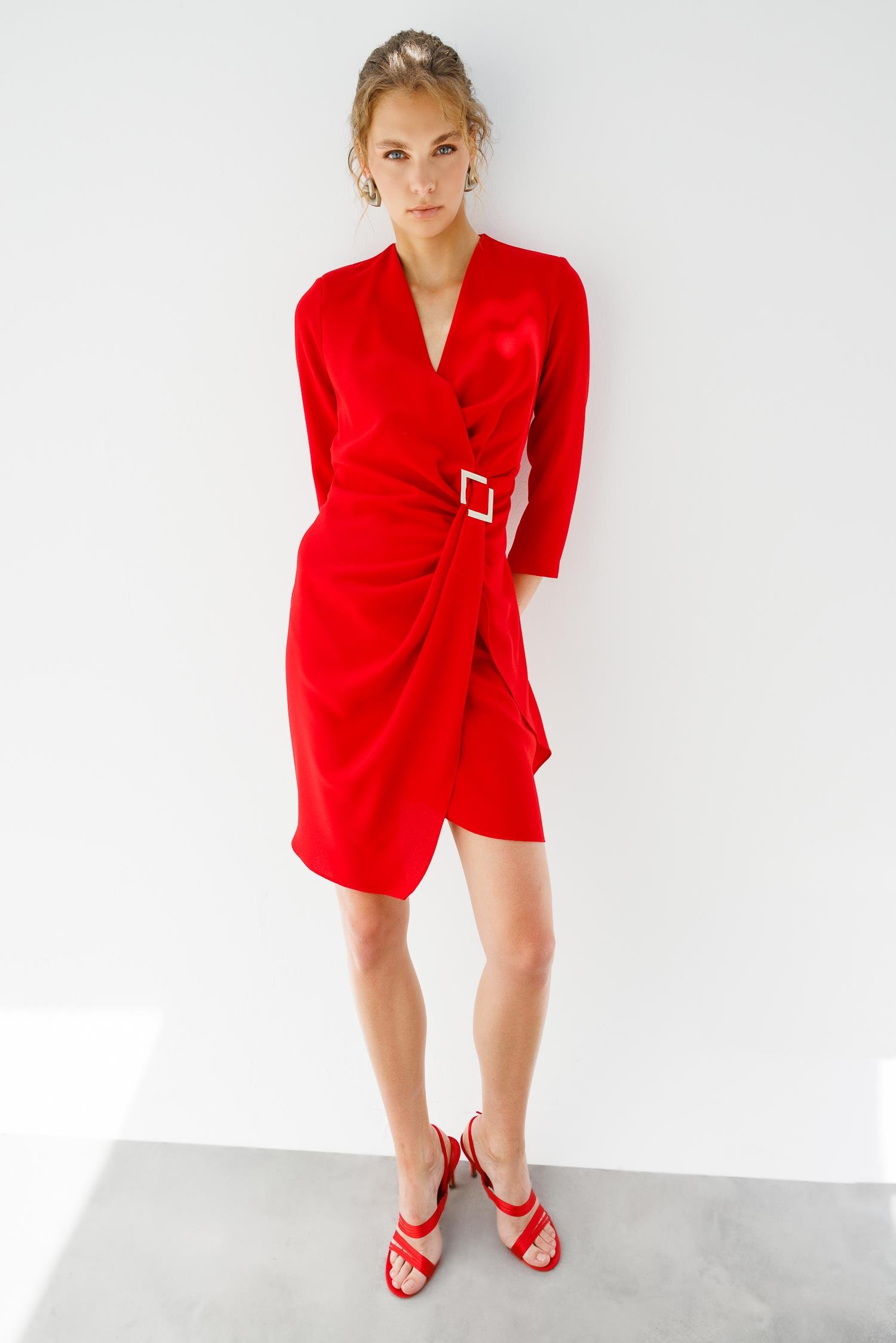 Modailgi  Truvakar Kol Tokalı Kruvaze Elbise Kırmızı