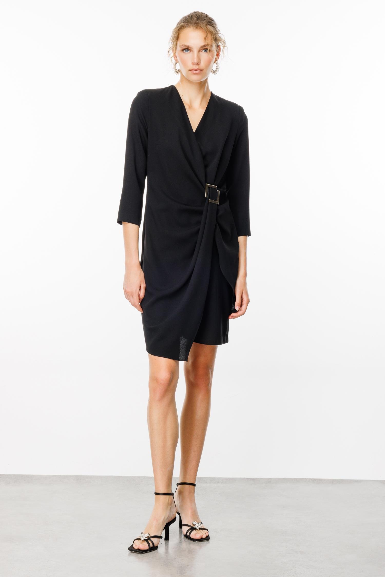 Modailgi  Truvakar Kol Tokalı Kruvaze Elbise Siyah