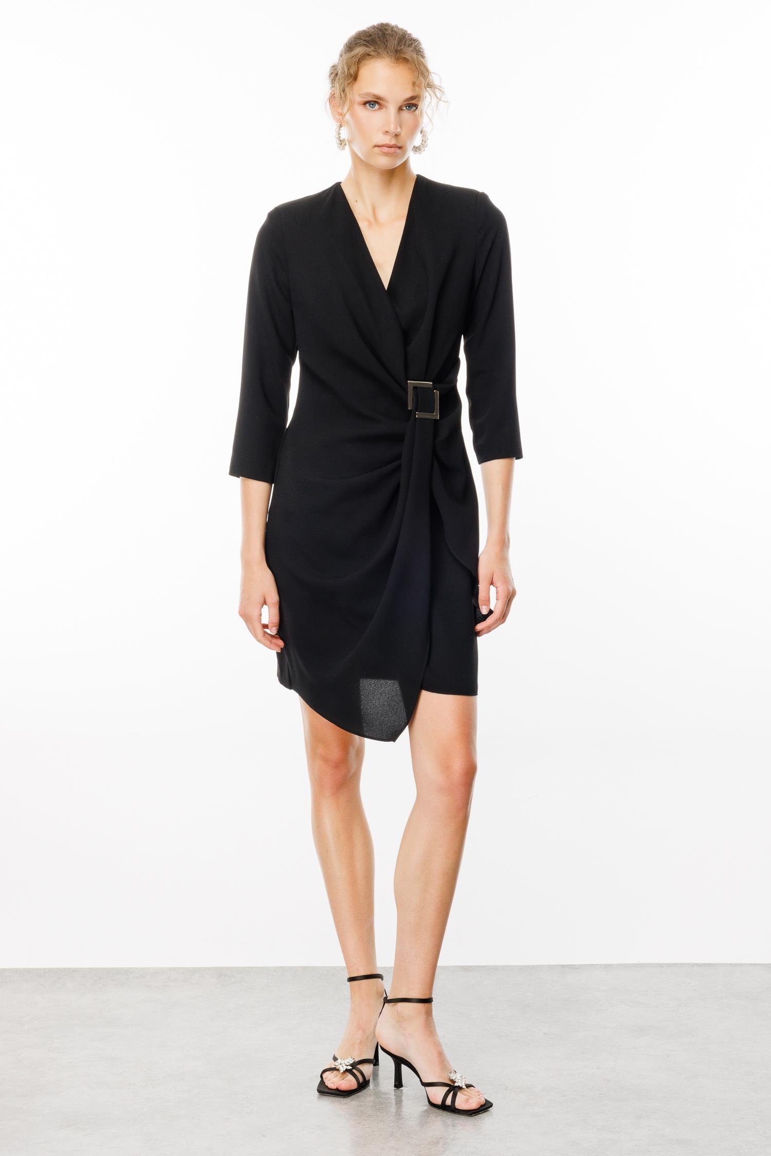 Modailgi  Truvakar Kol Tokalı Kruvaze Elbise Siyah