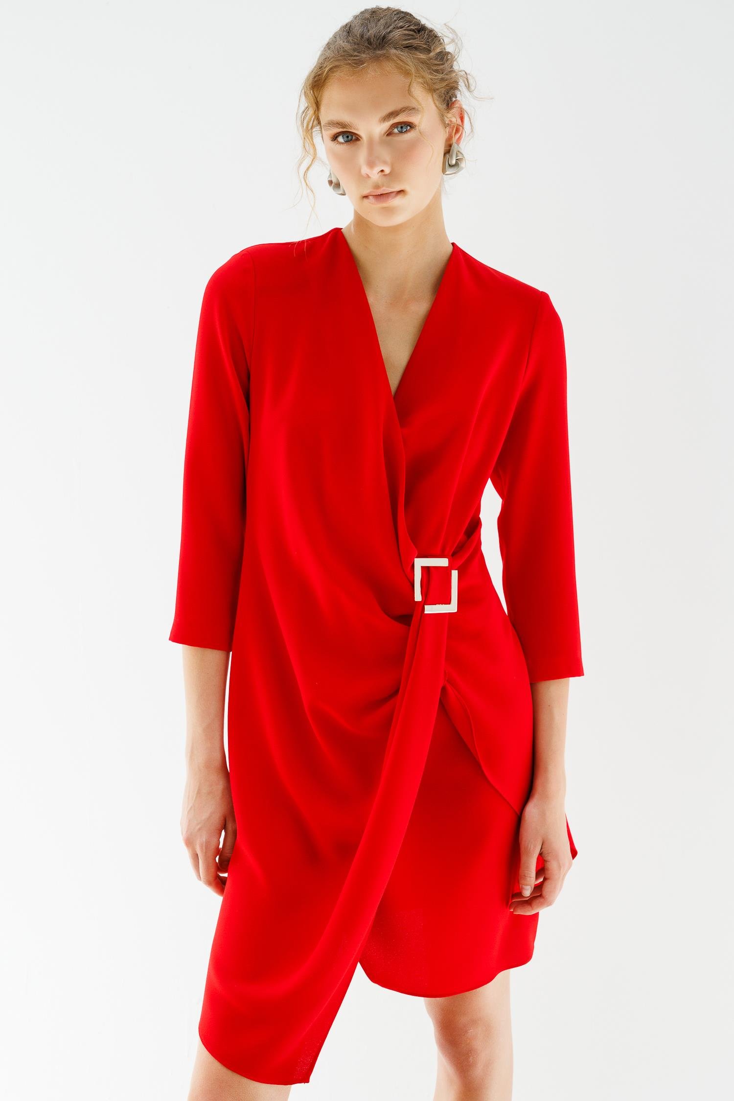 Modailgi  Truvakar Kol Tokalı Kruvaze Elbise Kırmızı