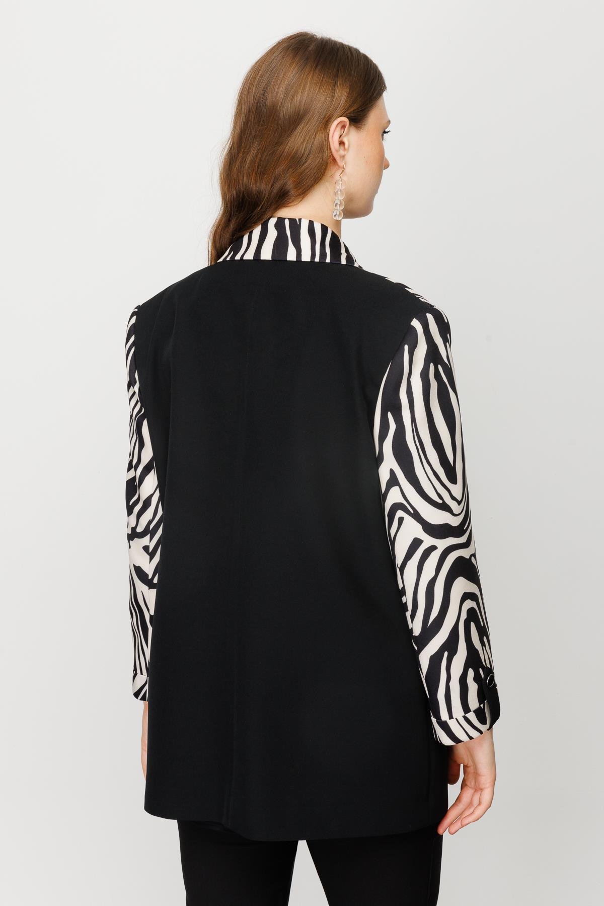 Modailgi  Truvakar Kol Zebra Desen Ceket Siyah