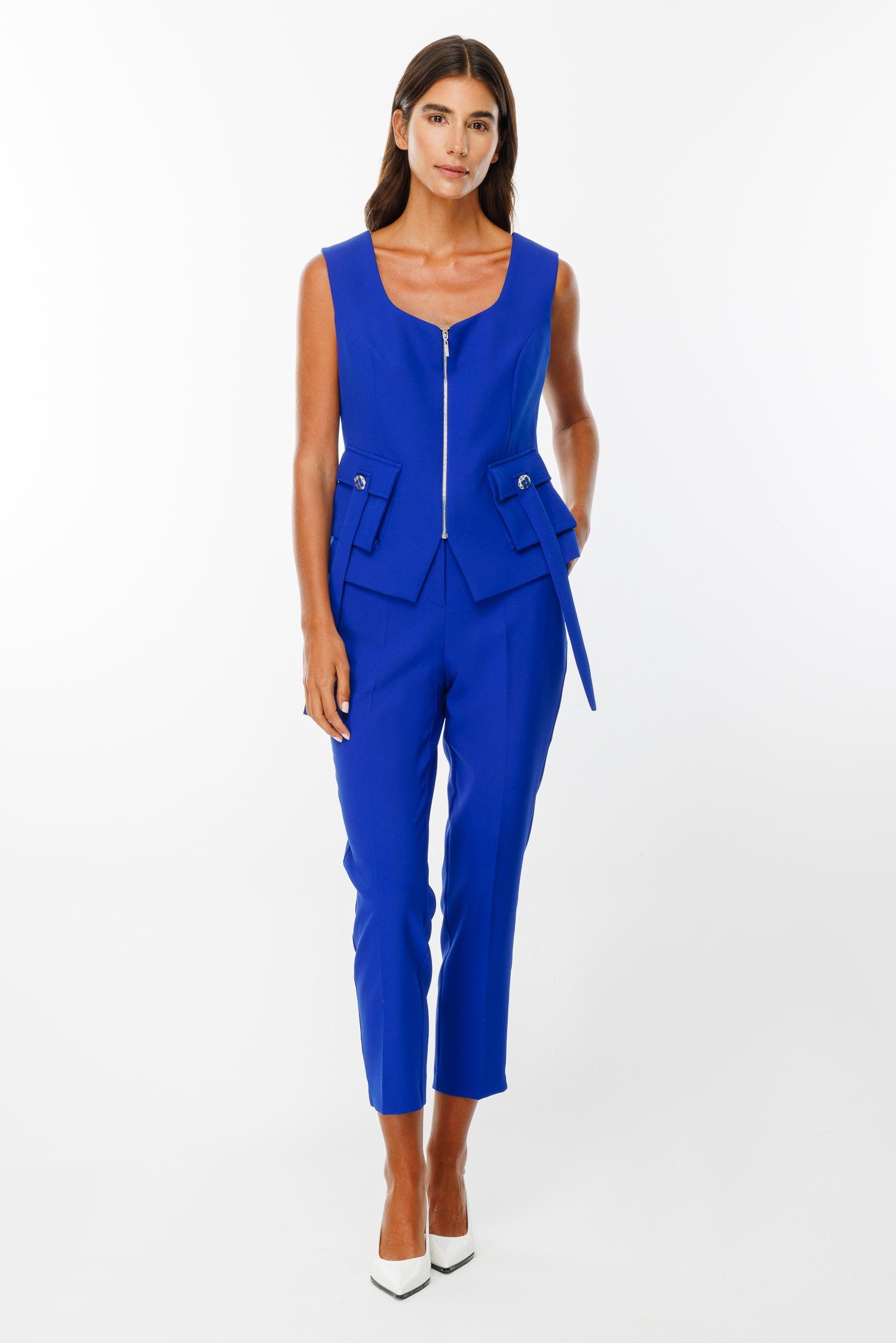 Modailgi  U Yaka Fermuar Kapamalı Torba Cepli Yelek Saks