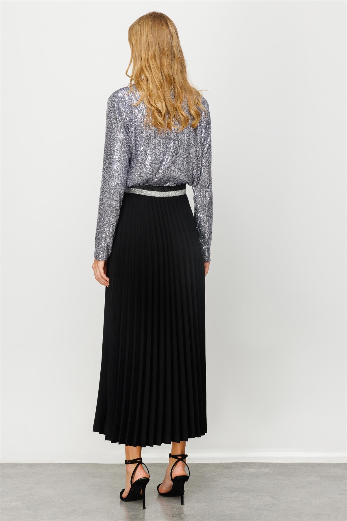 Modailgi  Uzun Pilisoley Etek Siyah