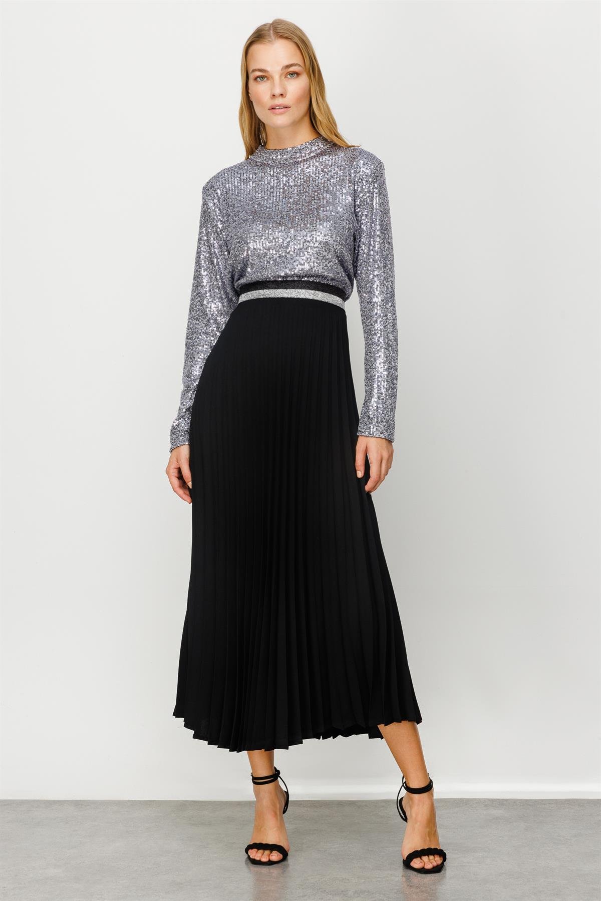 Modailgi  Uzun Pilisoley Etek Siyah