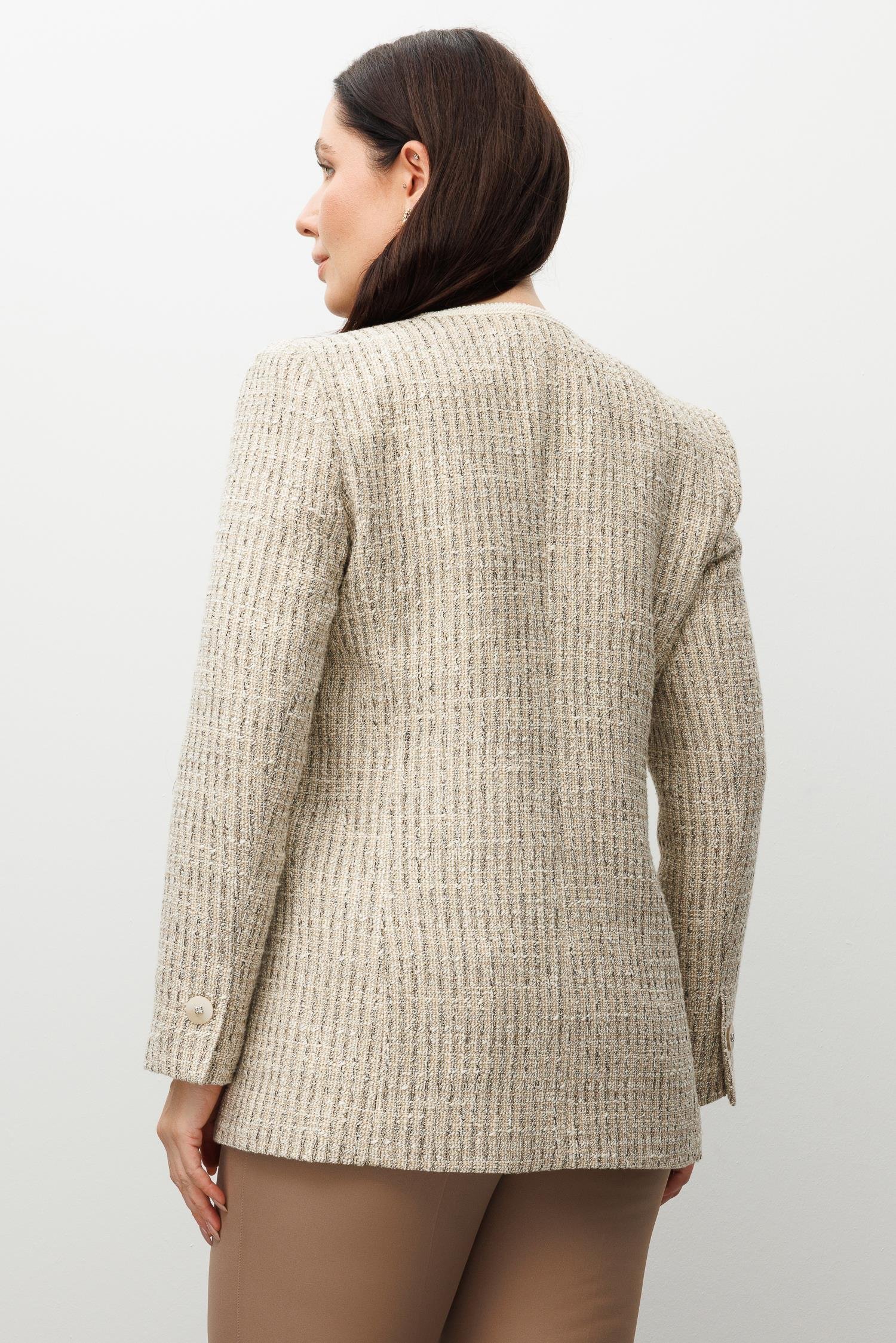 Modailgi  V Yaka Düğme Kapamalı Şerit Detaylı Kapaklı Torba Cepli Ceket Bej