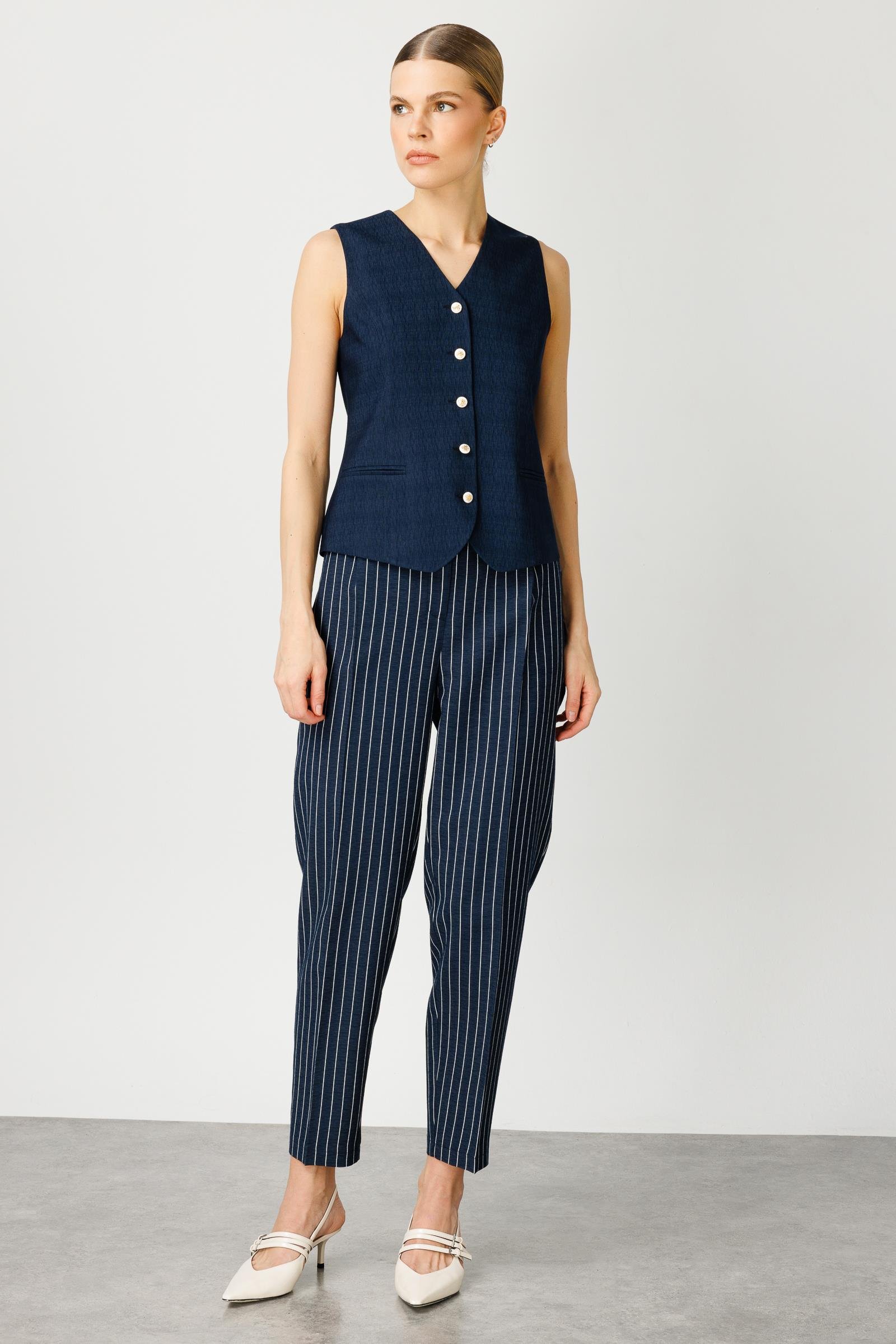 Modailgi  V Yaka Düğme Kapamalı Yelek Lacivert