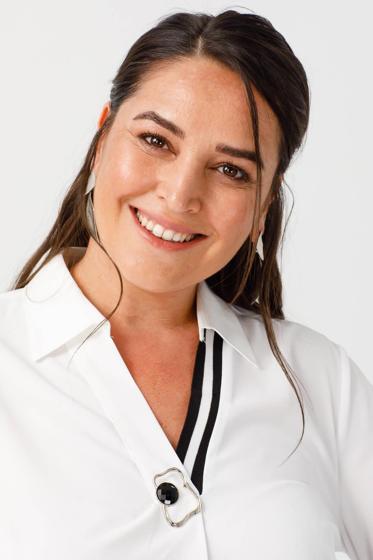 Modailgi  V Yaka Kolları Ribanalı Bluz Ekru